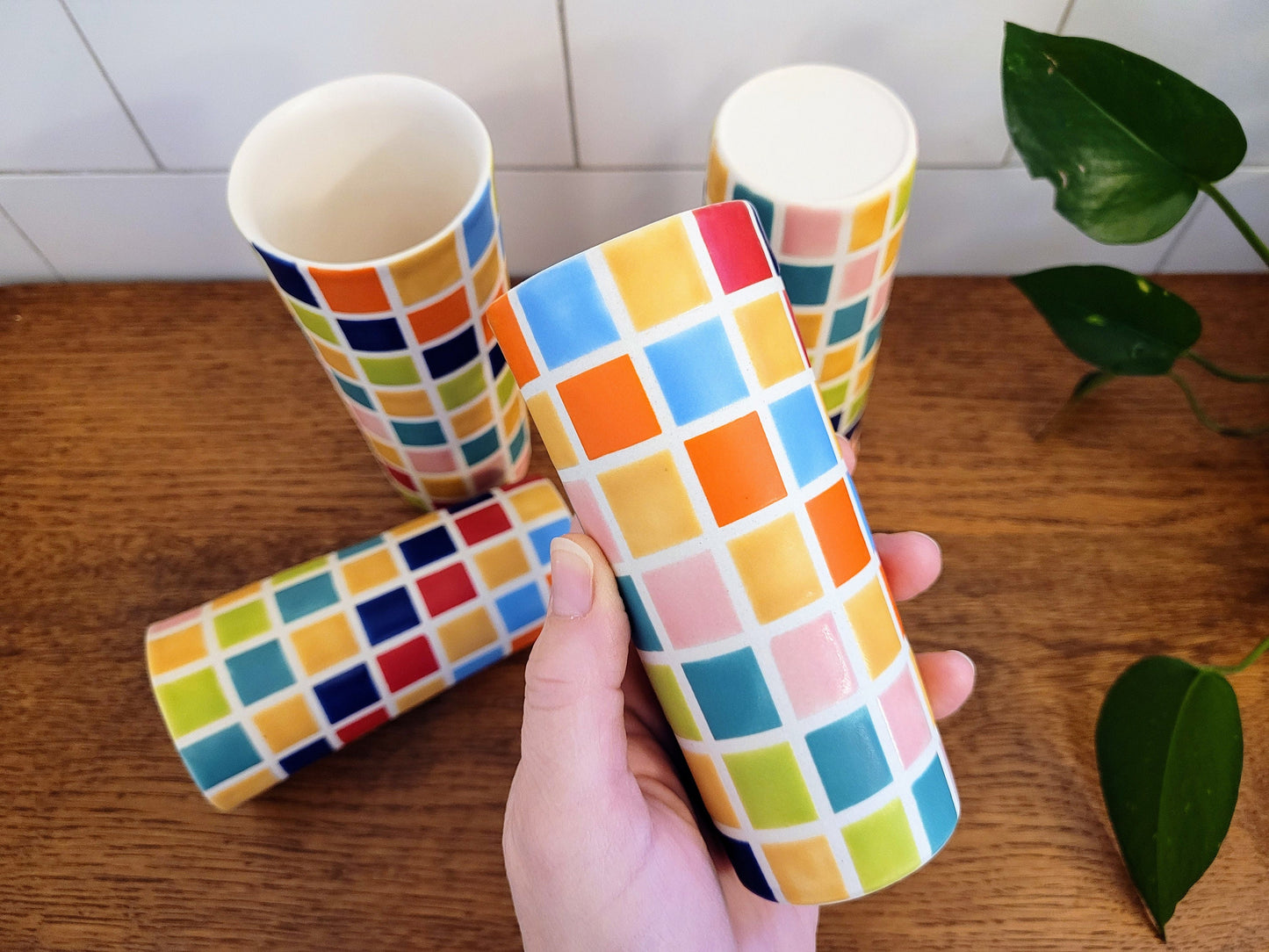 Vintage Mod inspired handmade ceramic tumblers set, slip casted ceramic cup set, 8oz