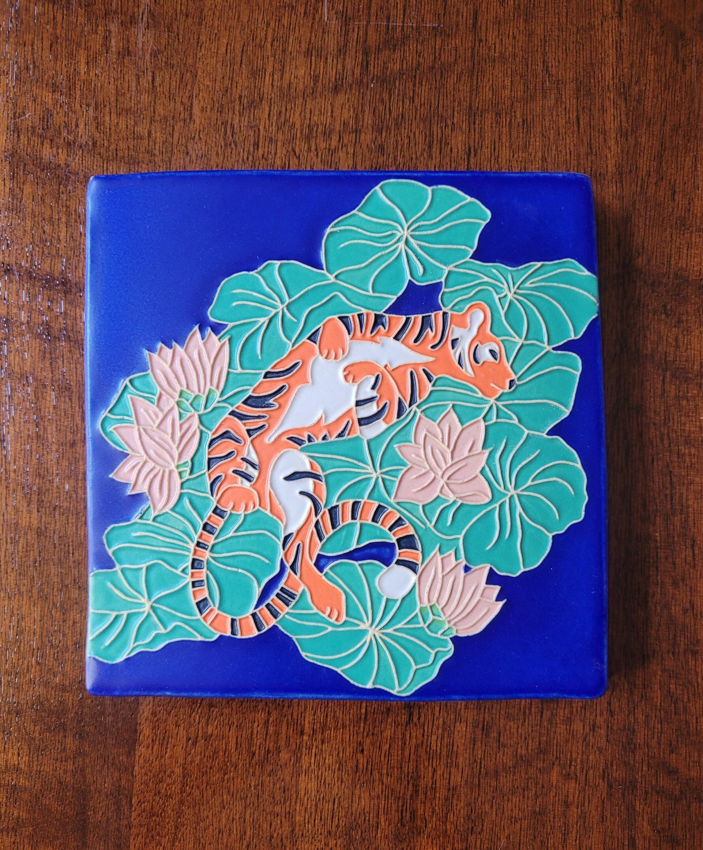Tiger Lilly, Handmade ceramic art tile