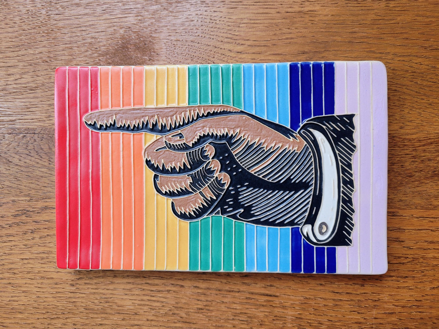 Antique LEFT Pointing Hand,  Handmade ceramic art tile