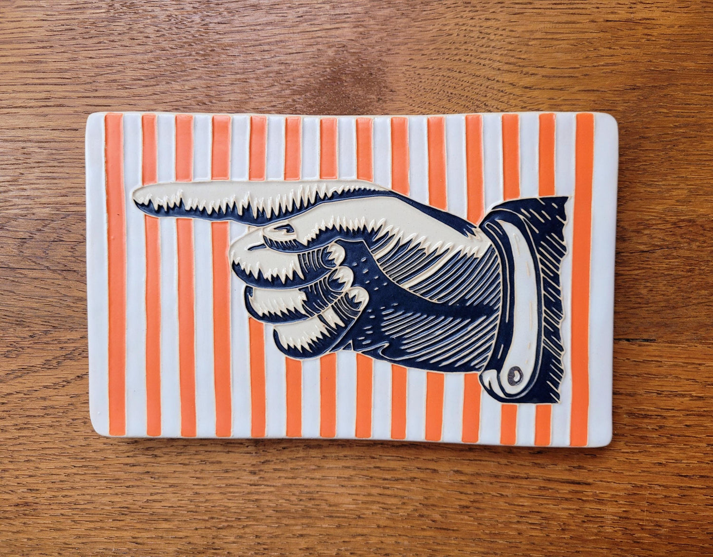 Antique LEFT Pointing Hand,  Handmade ceramic art tile