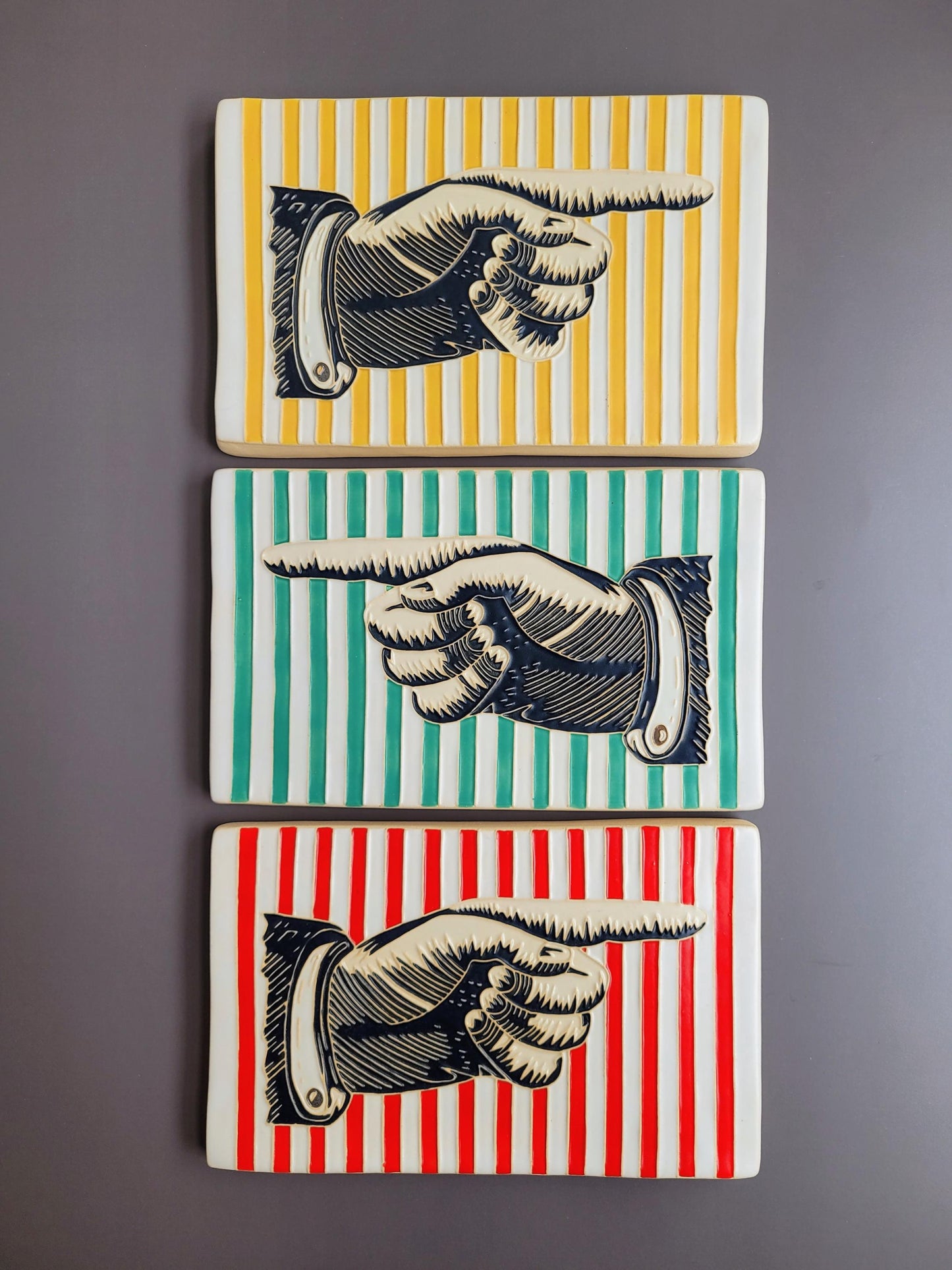 Antique LEFT Pointing Hand,  Handmade ceramic art tile