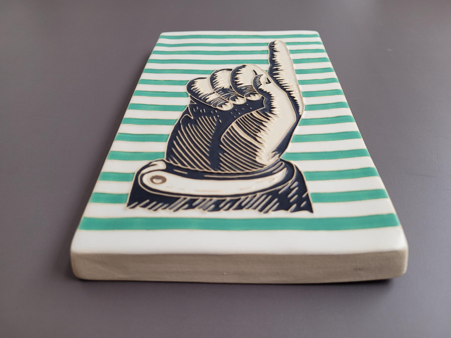 Antique LEFT Pointing Hand,  Handmade ceramic art tile
