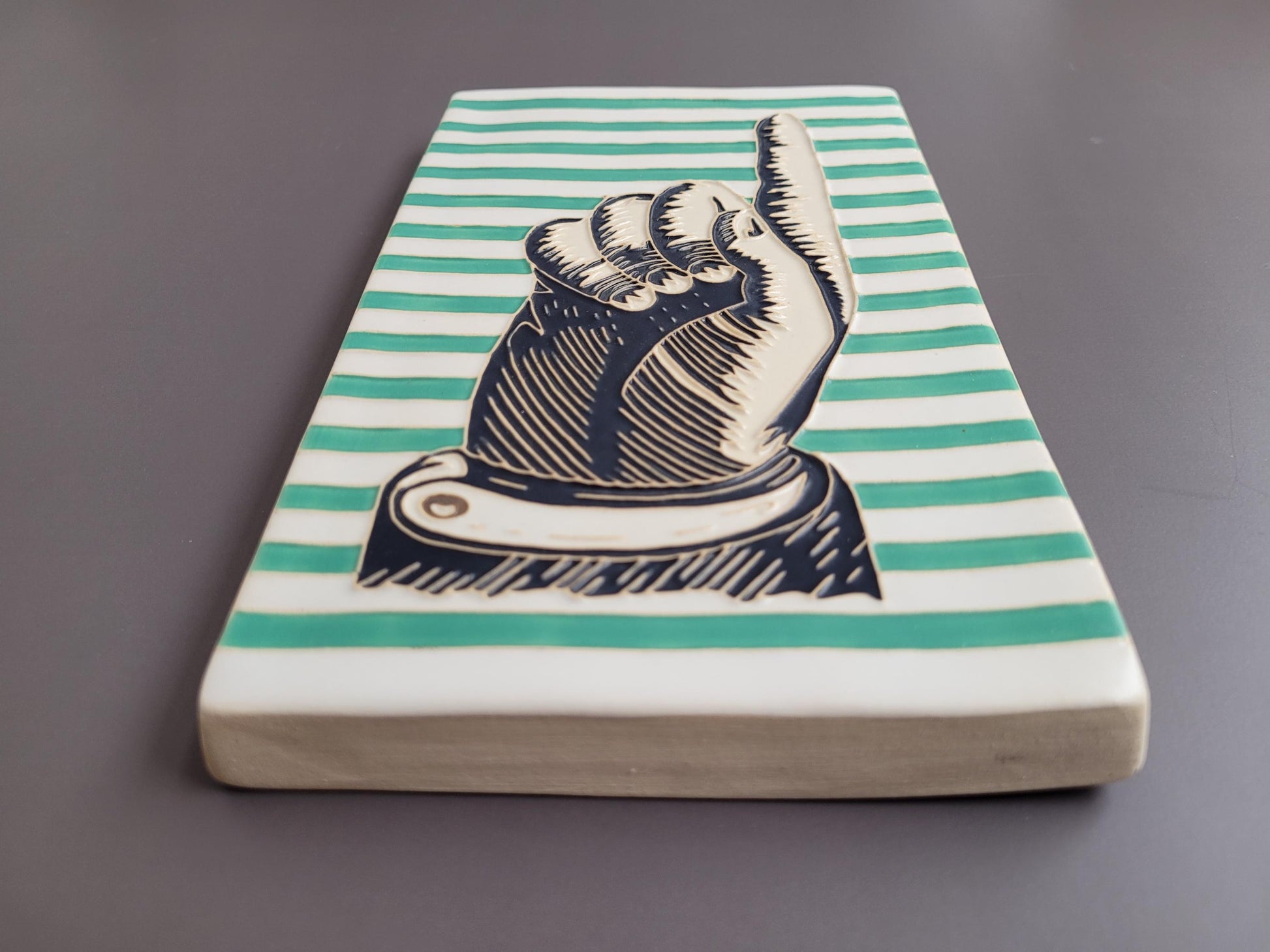 Antique LEFT Pointing Hand,  Handmade ceramic art tile