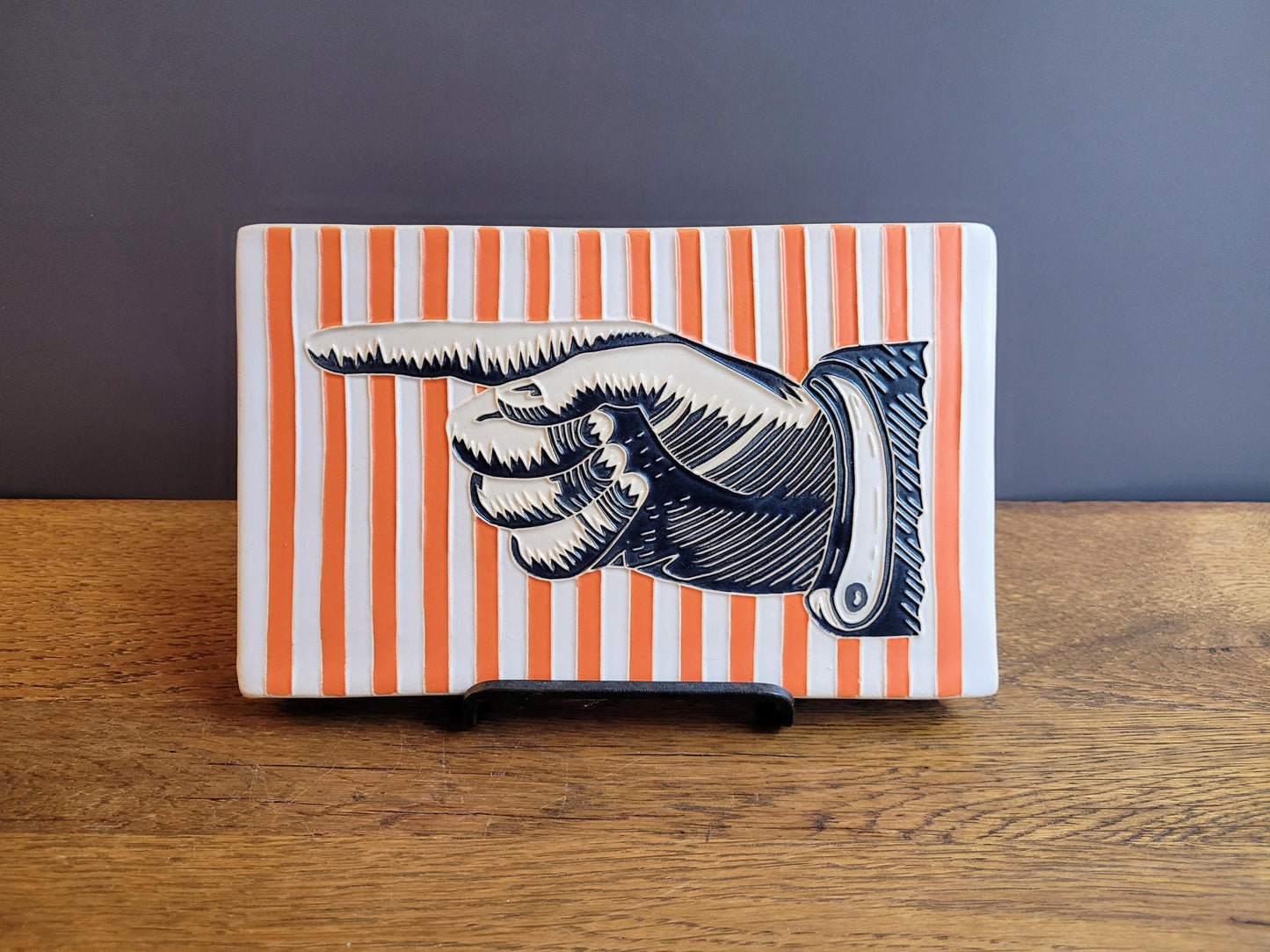 Antique LEFT Pointing Hand,  Handmade ceramic art tile