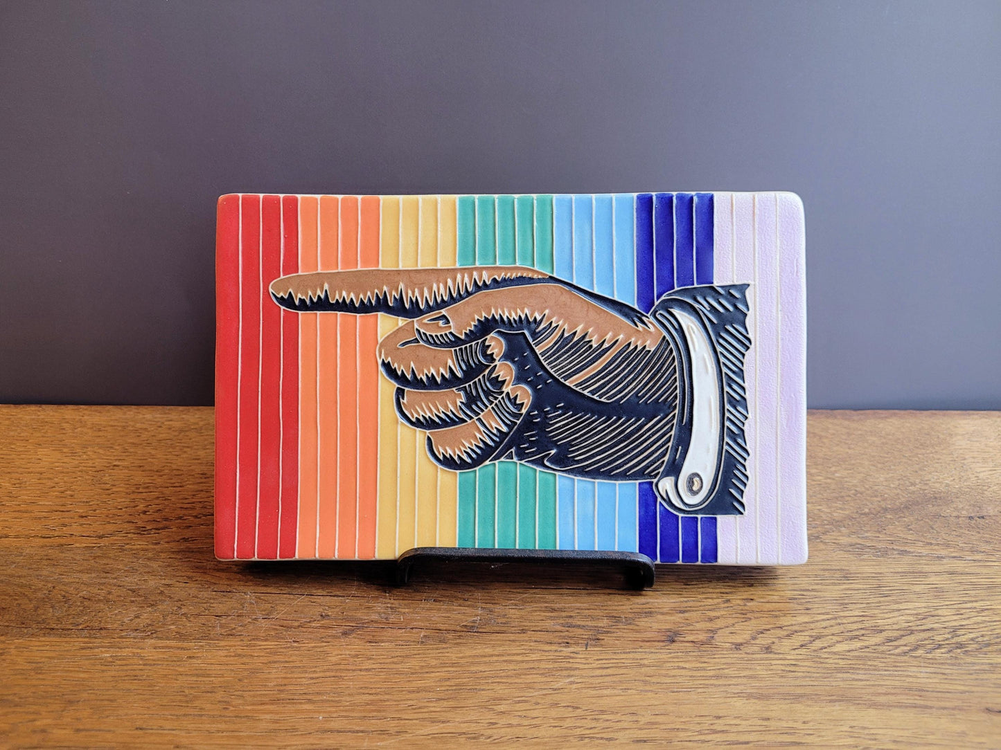 Antique LEFT Pointing Hand,  Handmade ceramic art tile