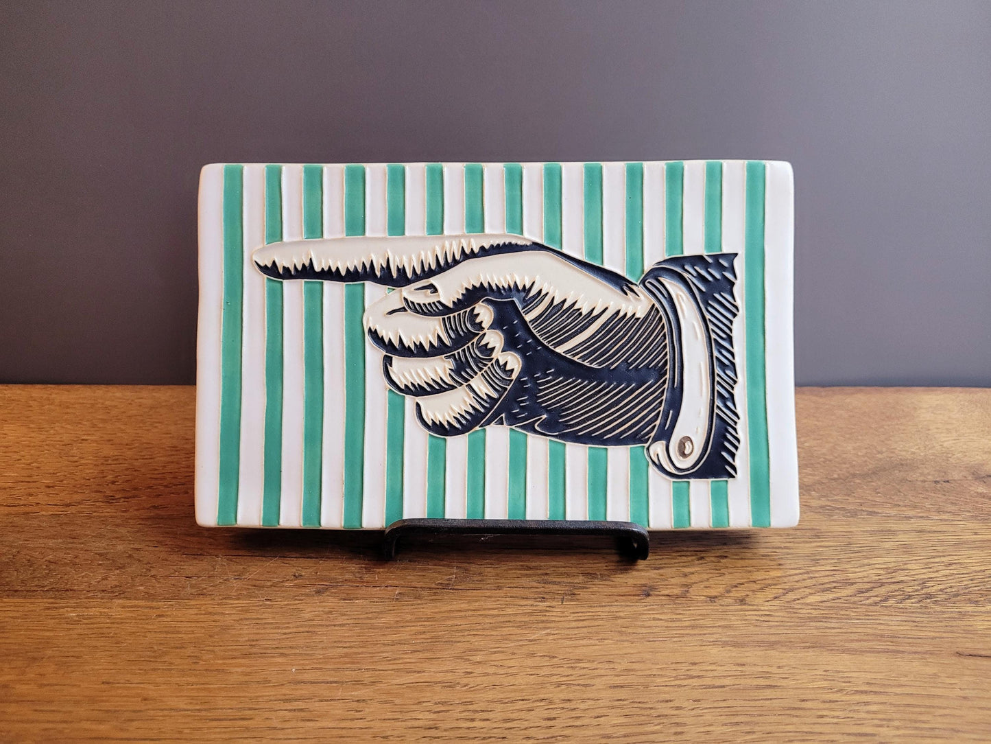 Antique LEFT Pointing Hand,  Handmade ceramic art tile