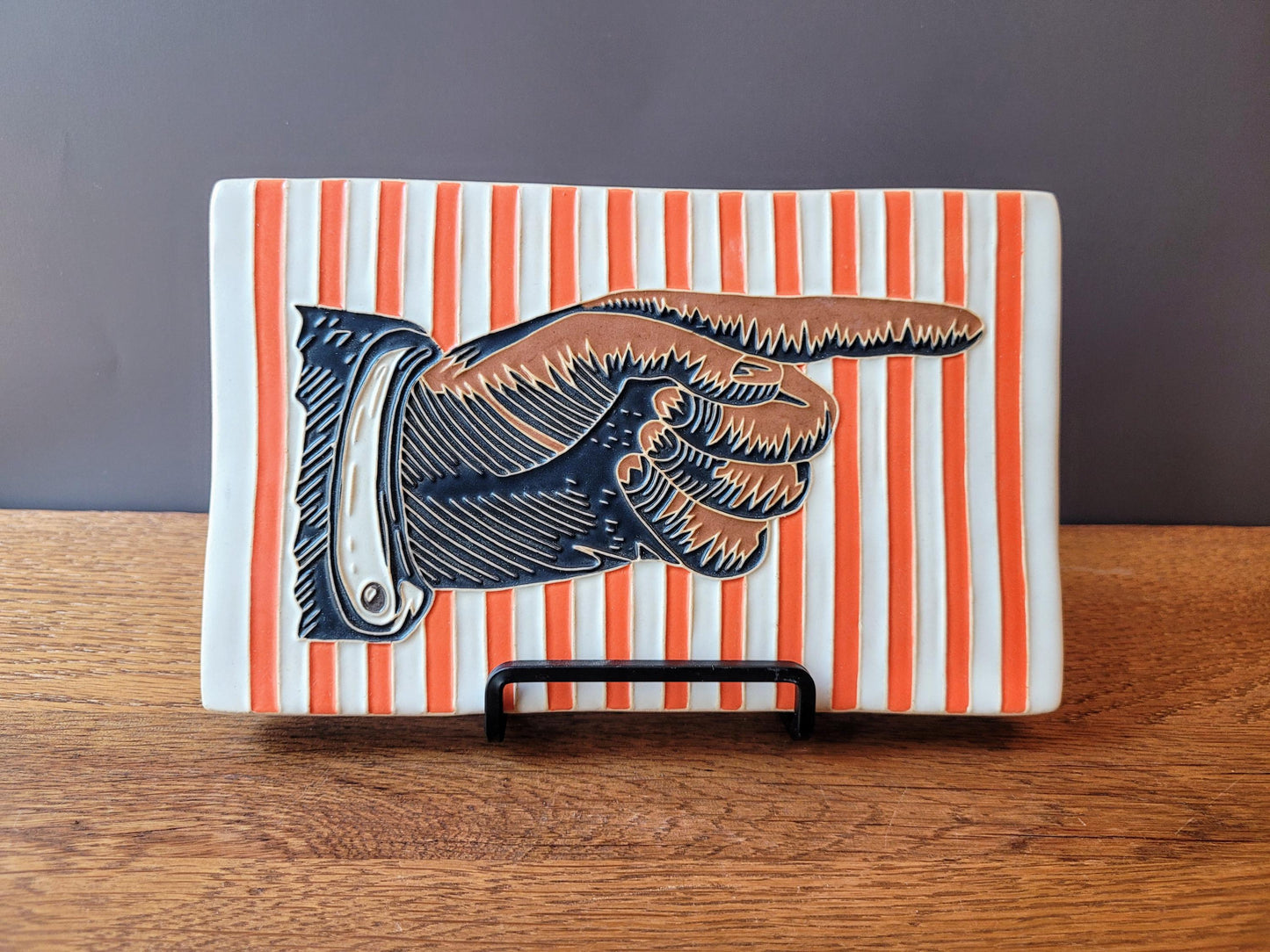 Antique RIGHT Pointing Hand tile,  Handmade ceramic art tile
