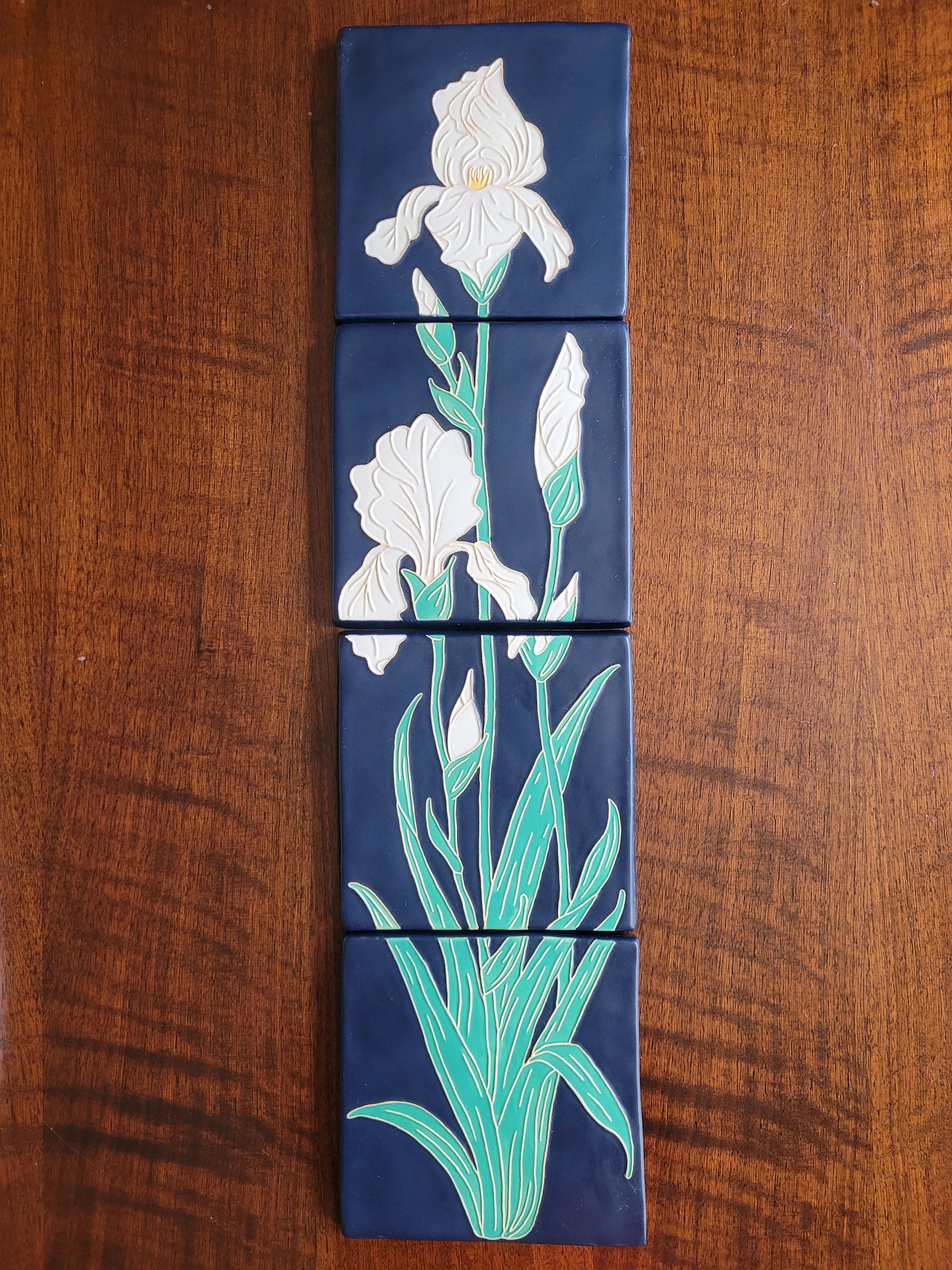 Art Nouveau Iris Tile, Handmade ceramic art tile