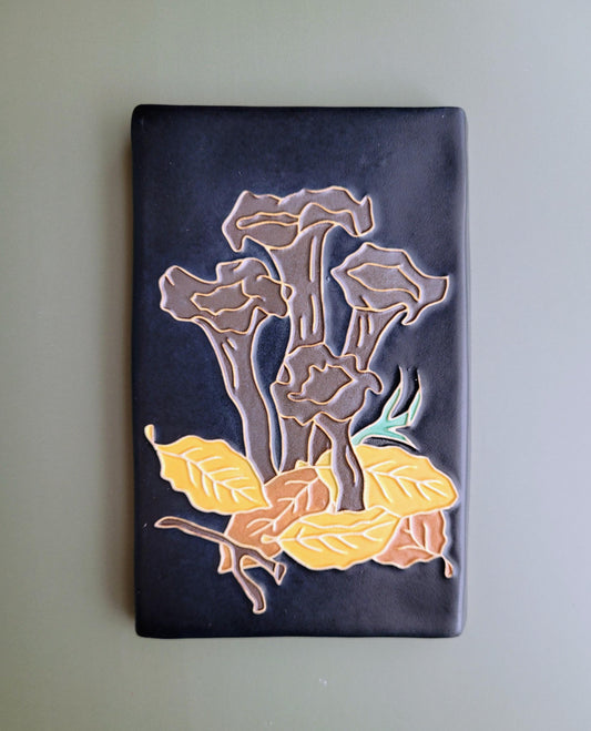 Black Trumpet Mushroom, Horn of Plenty, handmade ceramic art tile
