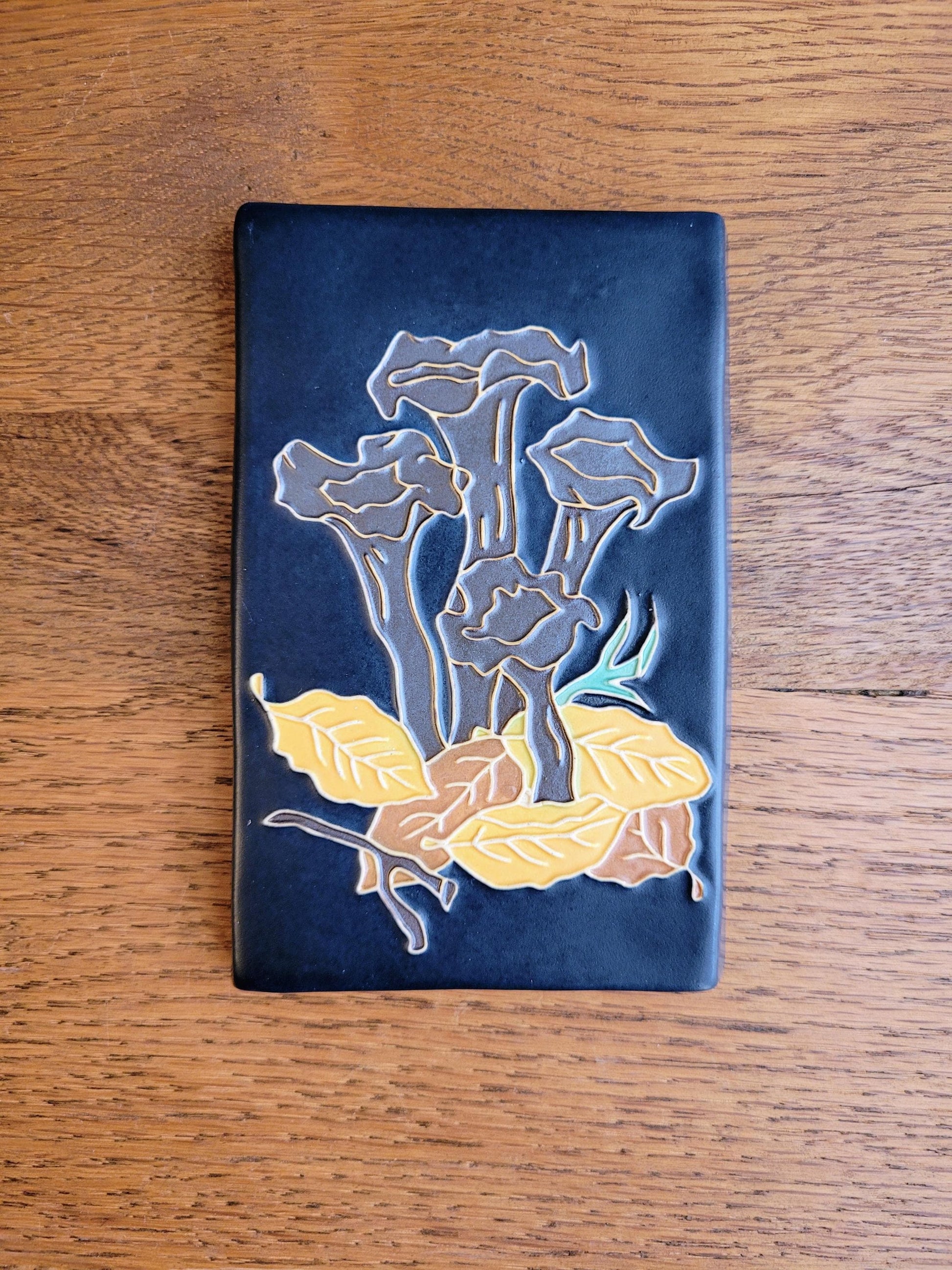 Black Trumpet Mushroom, Horn of Plenty, handmade ceramic art tile