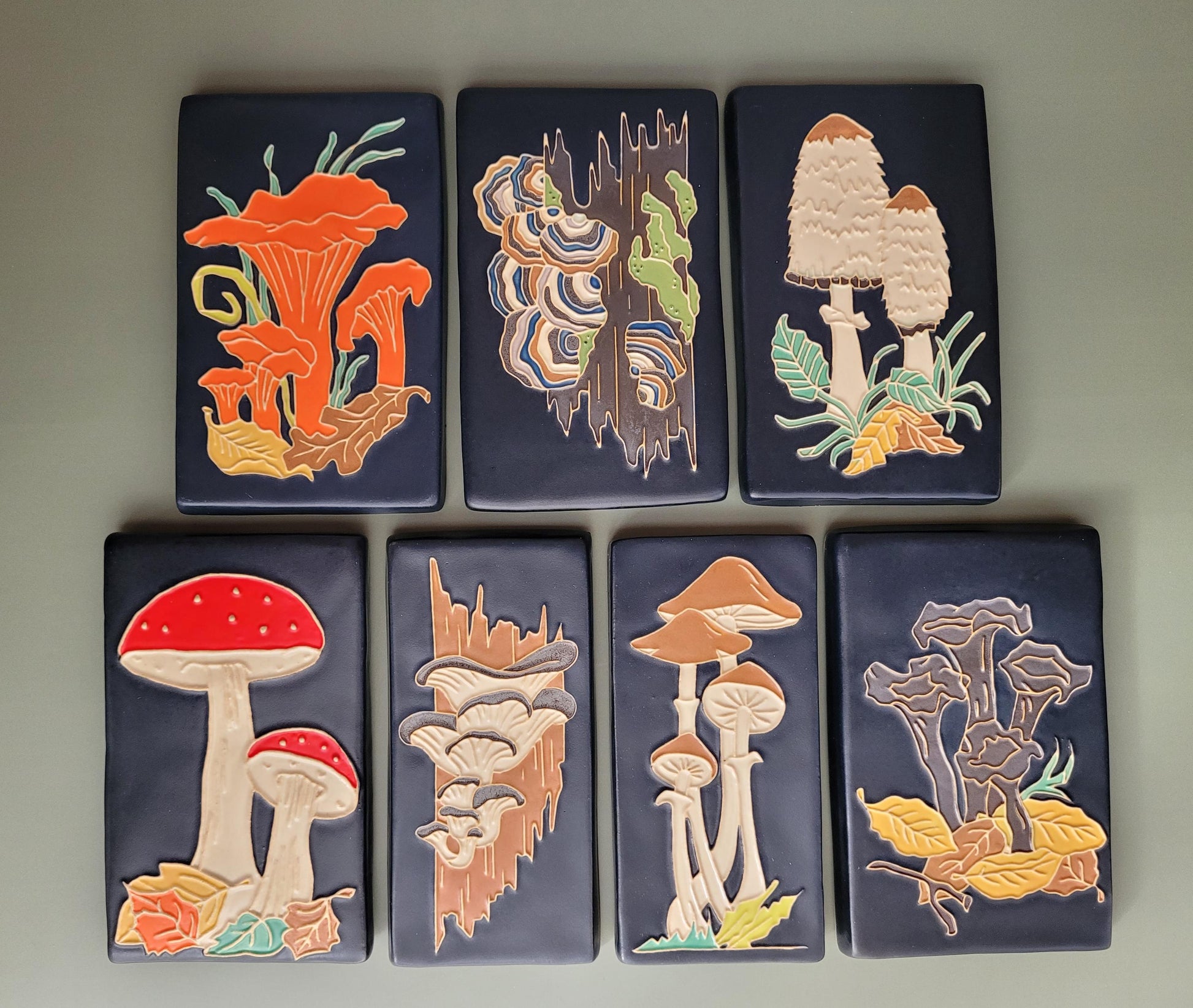 Black Trumpet Mushroom, Horn of Plenty, handmade ceramic art tile