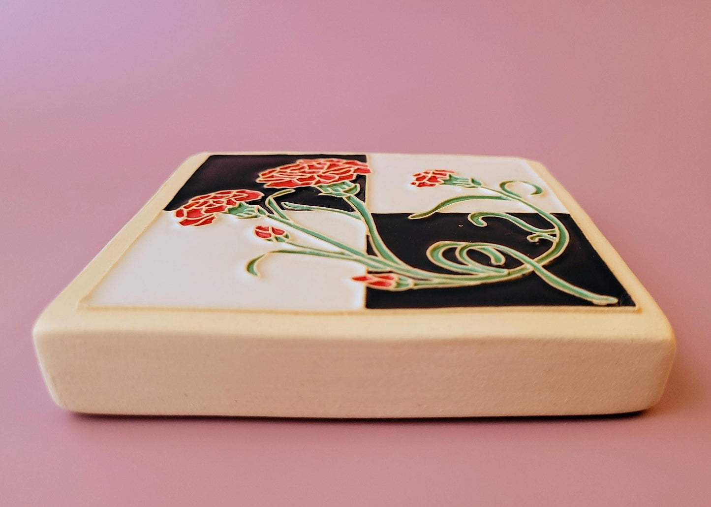 Carnation Flower Tile, Handmade 4x4 ceramic art tile