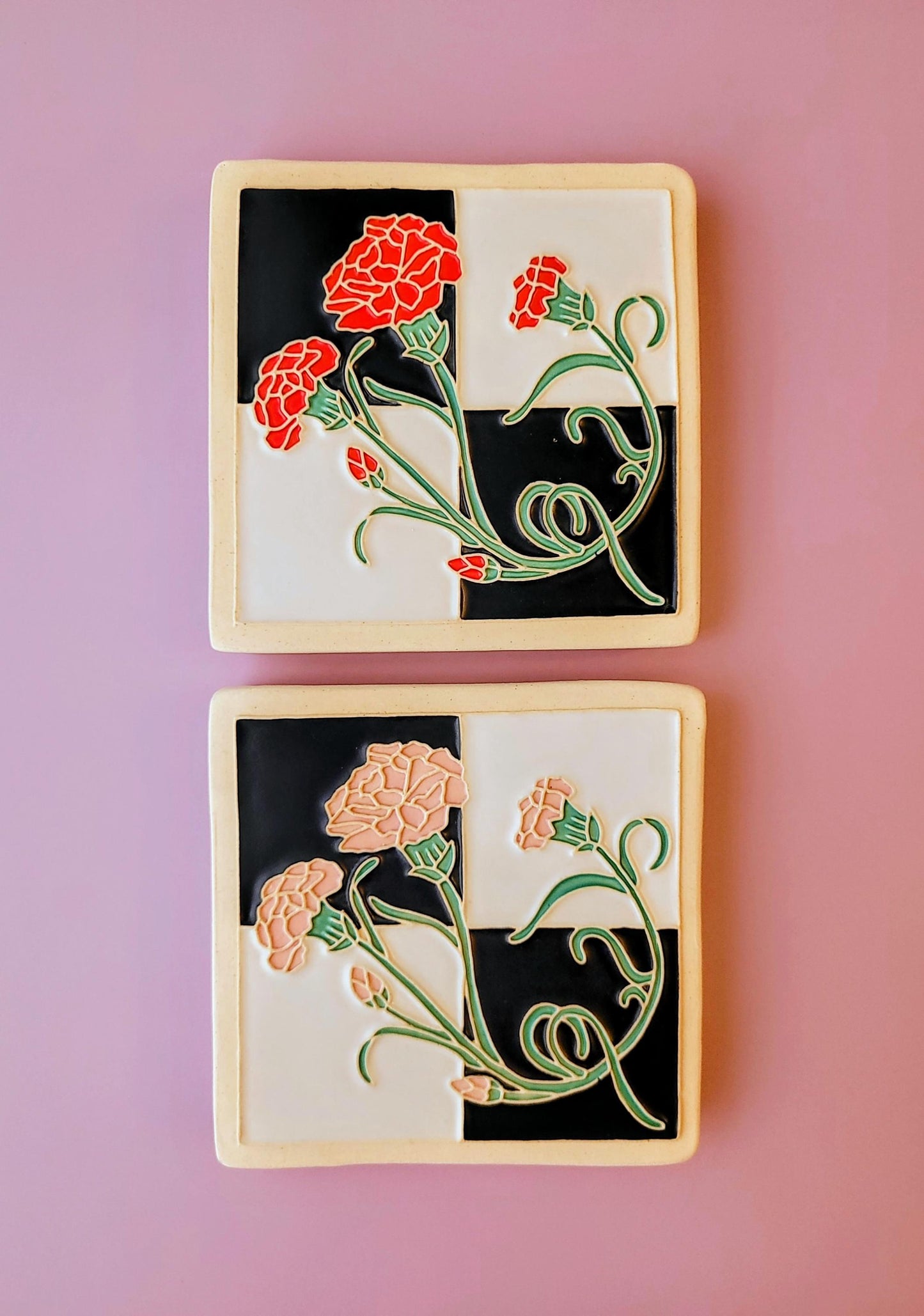 Carnation Flower Tile, Handmade 4x4 ceramic art tile