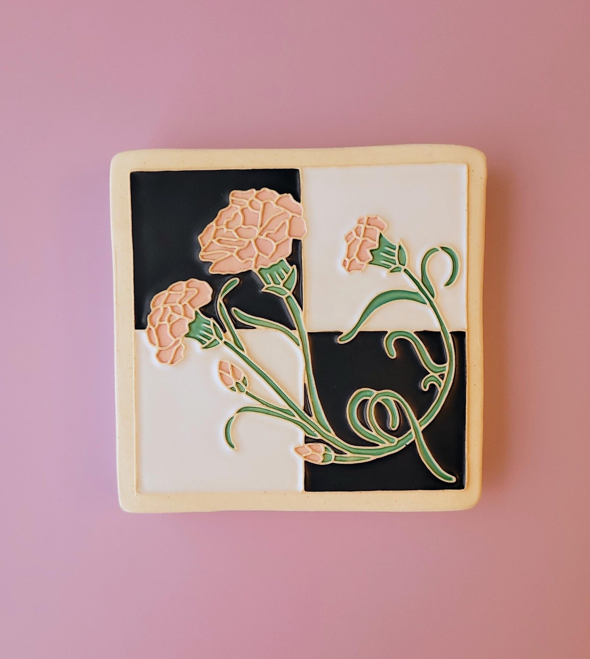 Carnation Flower Tile, Handmade 4x4 ceramic art tile