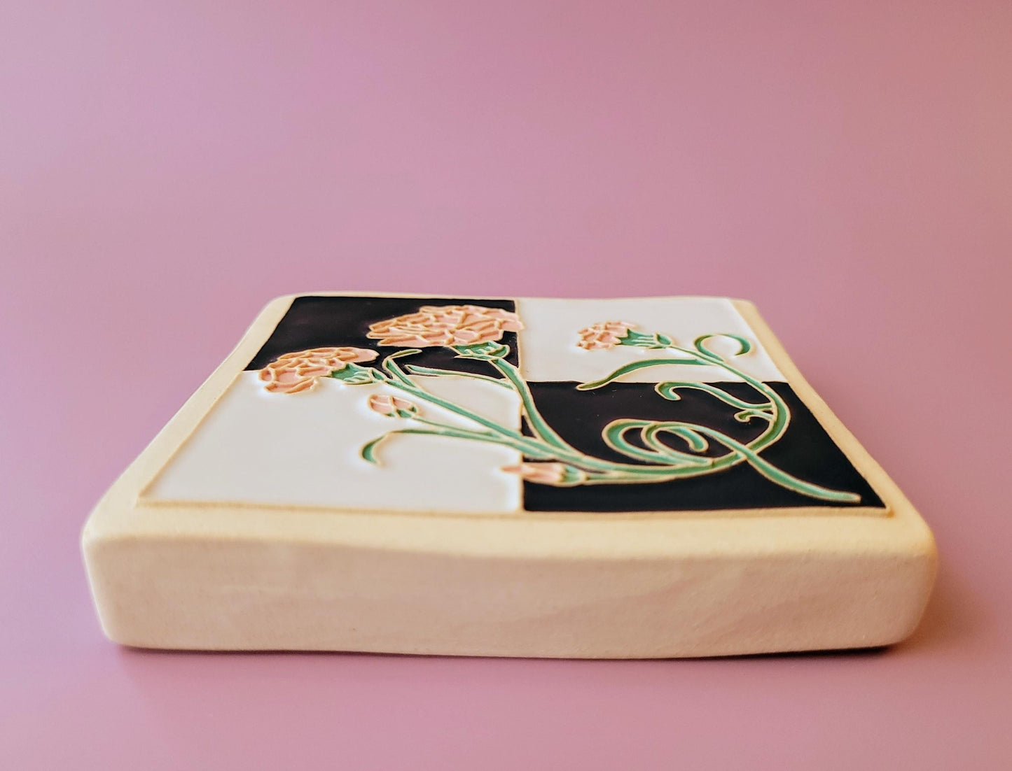 Carnation Flower Tile, Handmade 4x4 ceramic art tile