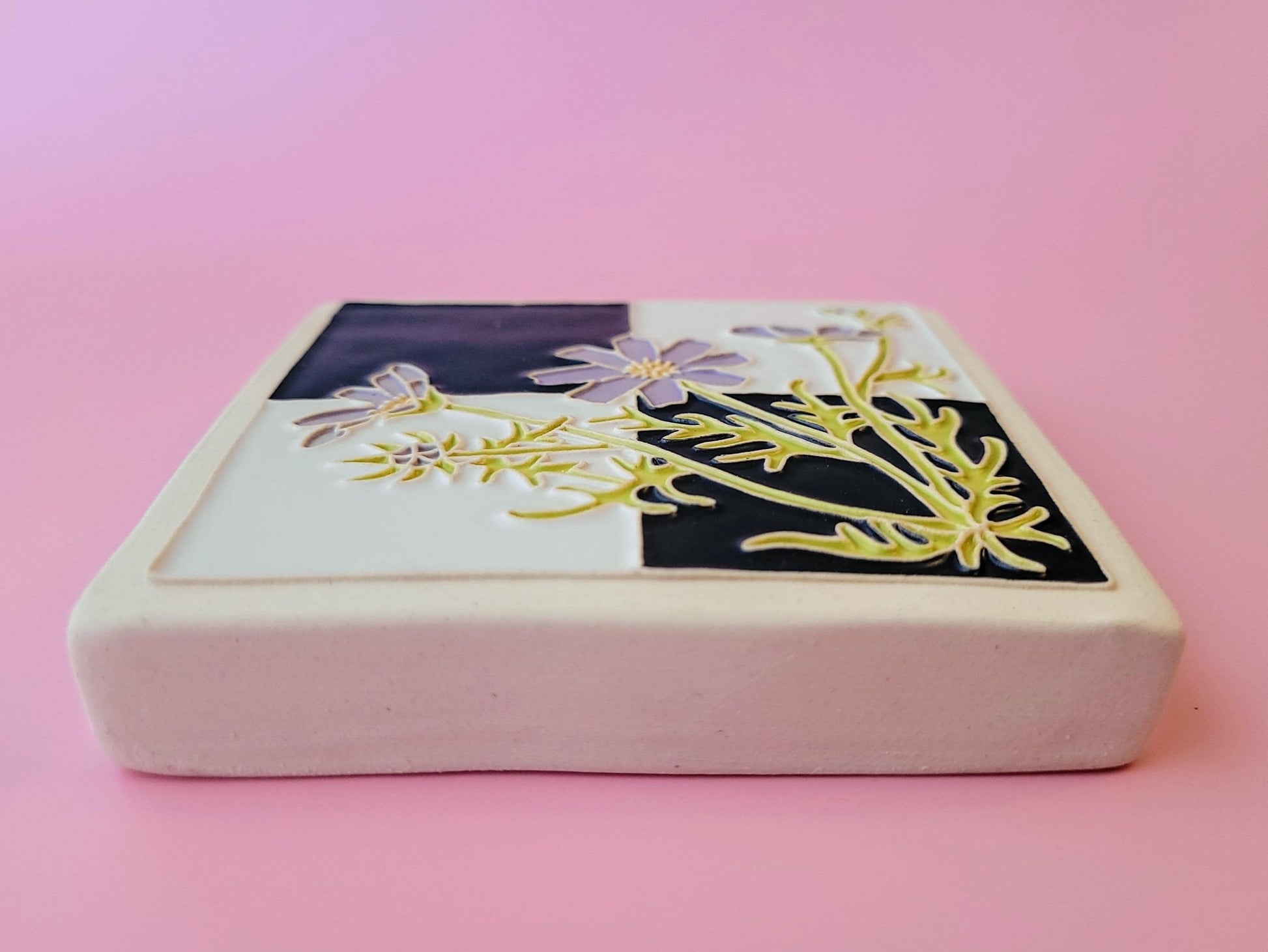 Cosmos flower Tile, Handmade 4x4 ceramic art tile