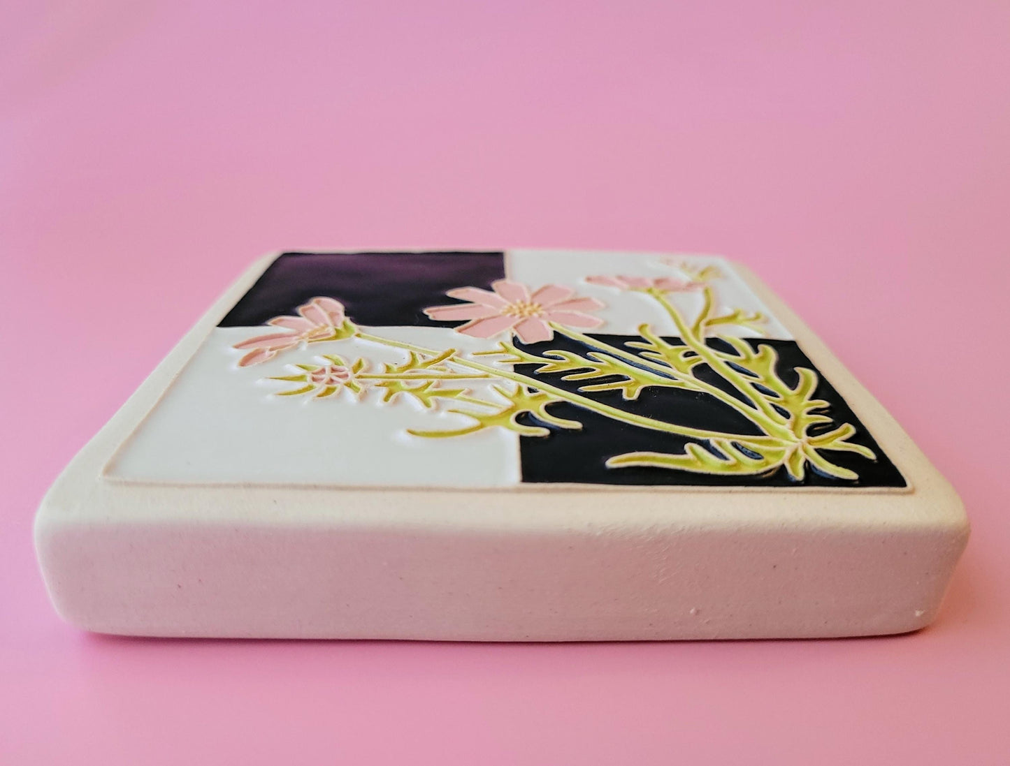 Cosmos flower Tile, Handmade 4x4 ceramic art tile