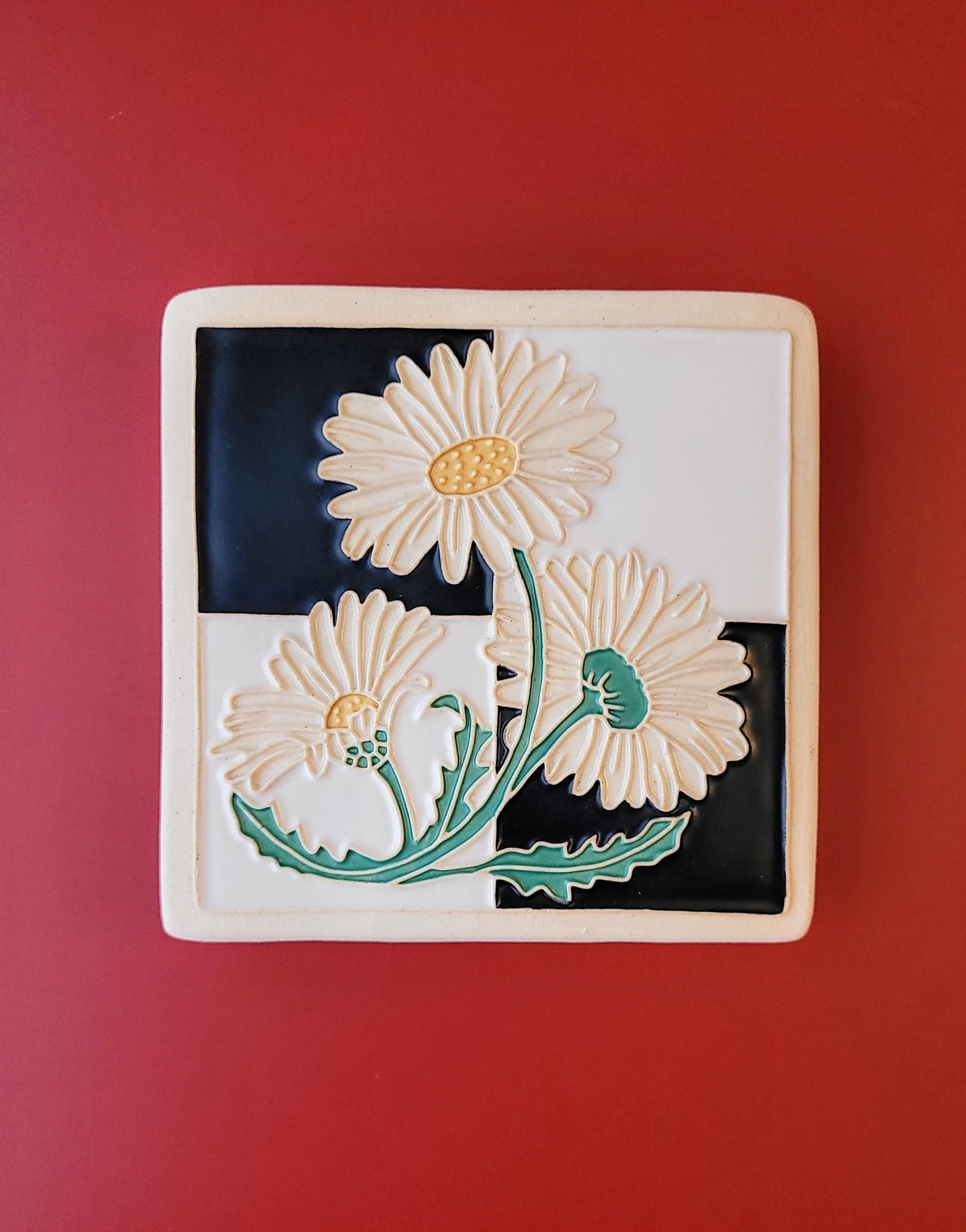 Daisy Tile, Handmade ceramic art tile