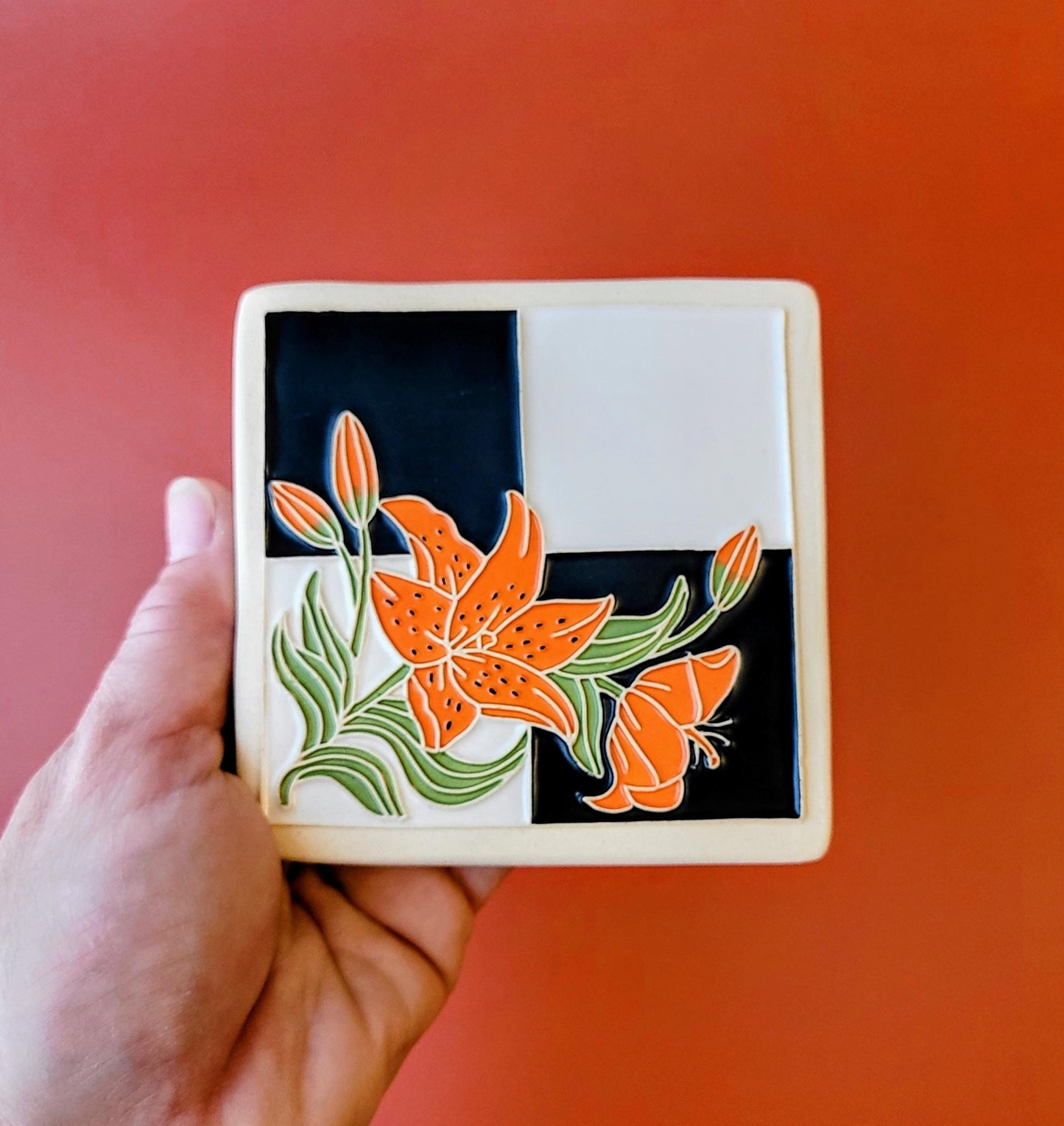 Day Lilly Flower Tile, Handmade 4x4 ceramic art tile