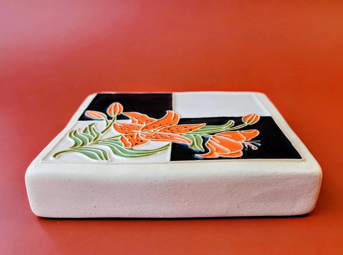 Day Lilly Flower Tile, Handmade 4x4 ceramic art tile