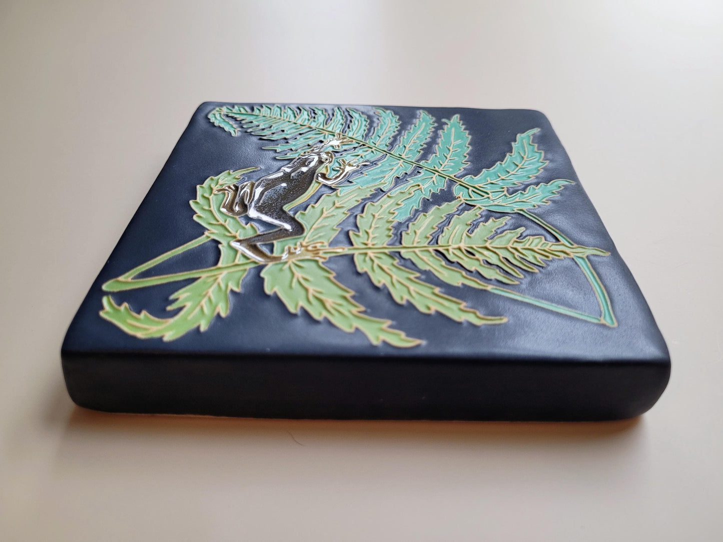 Frog and Fern, 5x5 handmade ceramic art tile