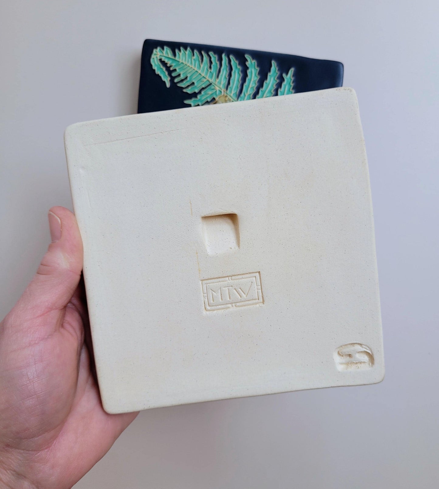 Frog and Fern, 5x5 handmade ceramic art tile