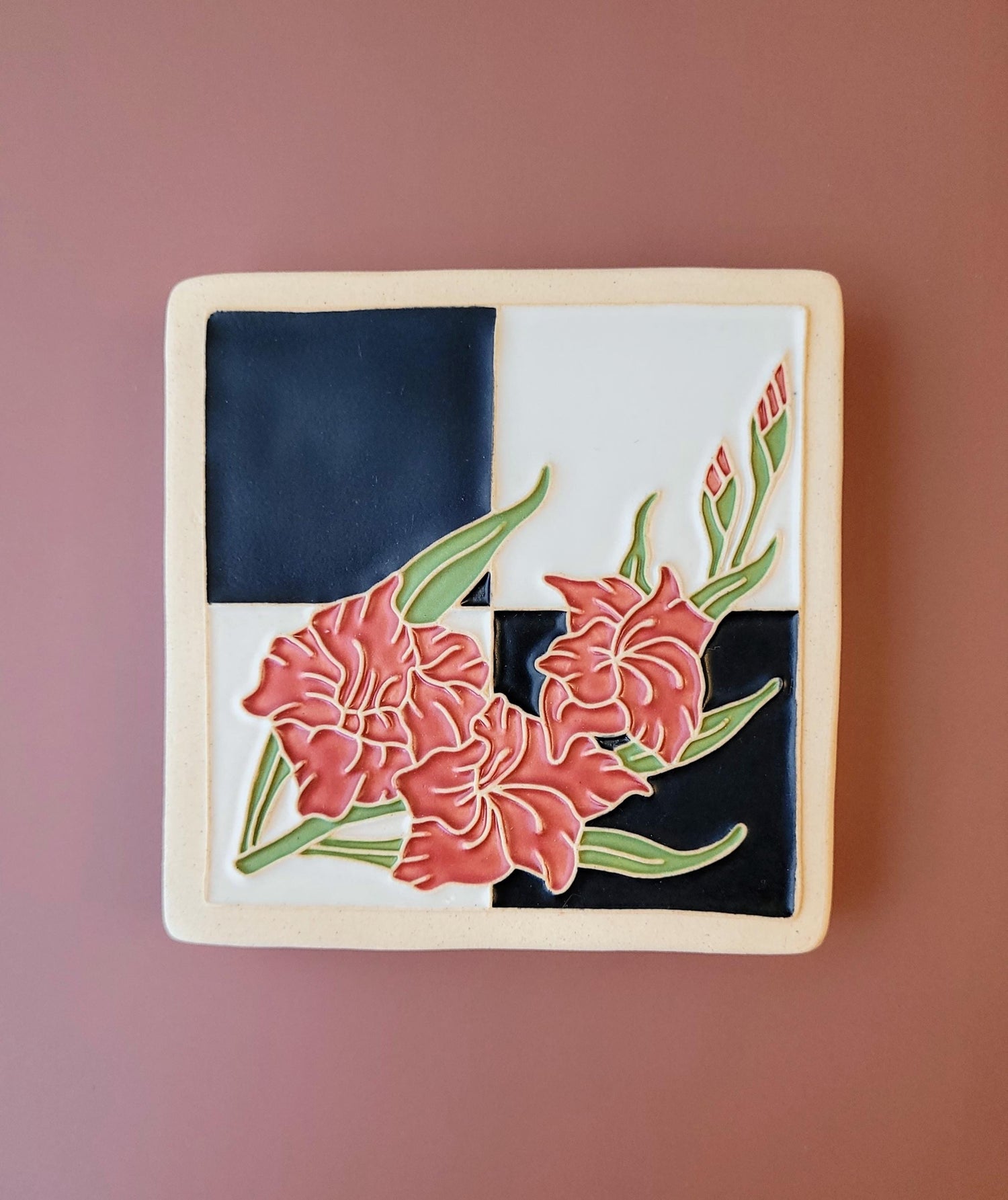 Gladiolus Flower Tile, Handmade 4x4 ceramic art tile
