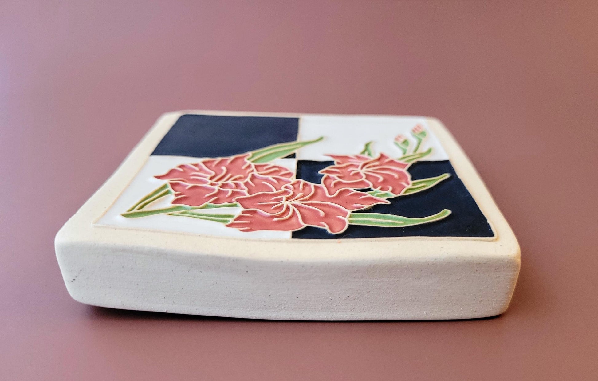 Gladiolus Flower Tile, Handmade 4x4 ceramic art tile