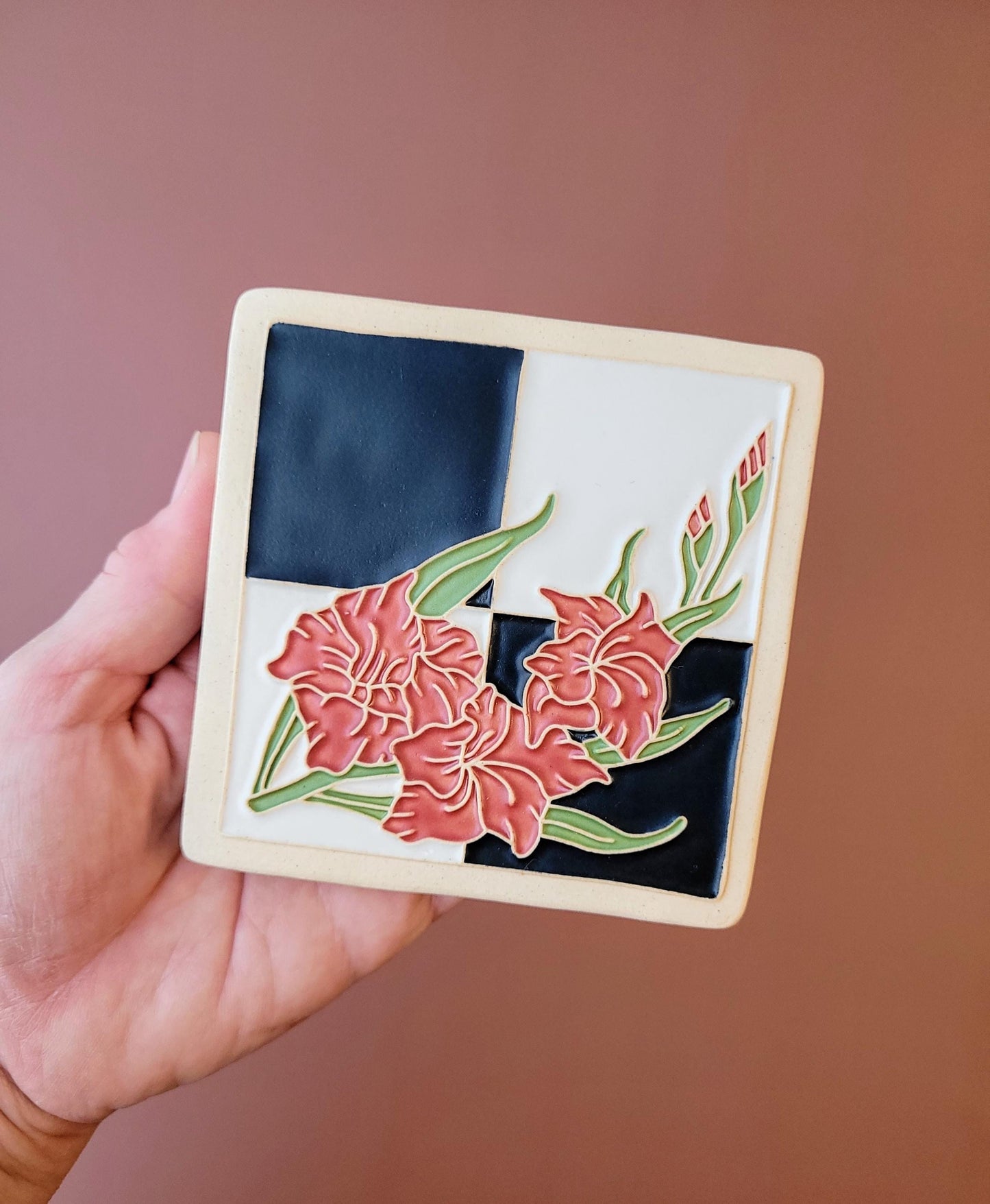 Gladiolus Flower Tile, Handmade 4x4 ceramic art tile