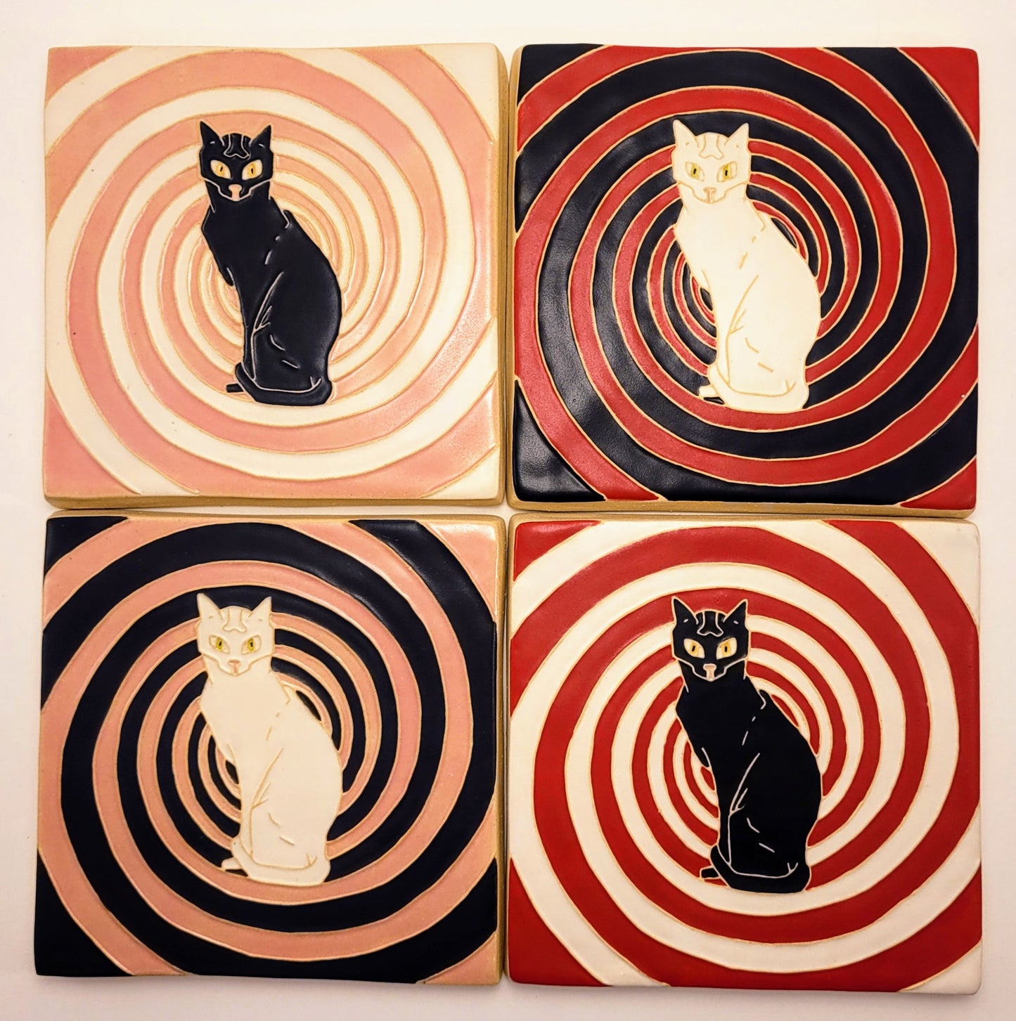 Hypnotic Cat Tile, Handmade 6x6 ceramic tile