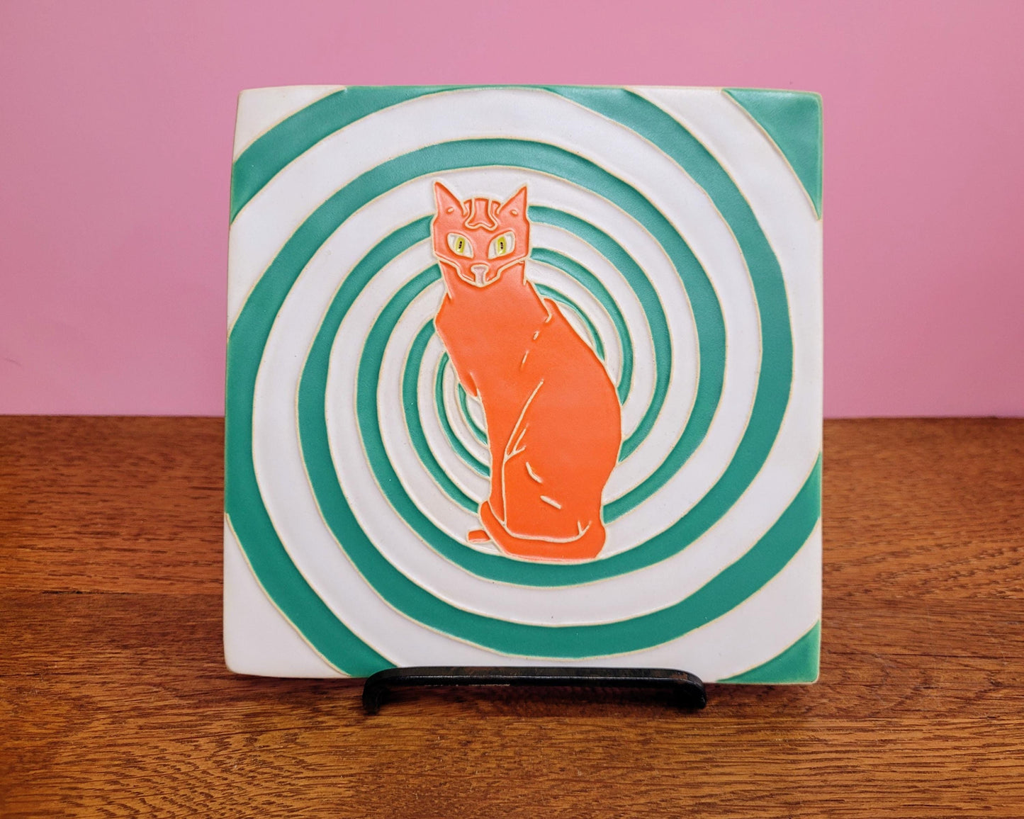 Hypnotic Cat Tile, Handmade 6x6 ceramic tile