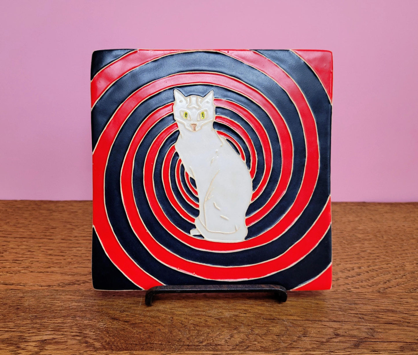 Hypnotic Cat Tile, Handmade 6x6 ceramic tile