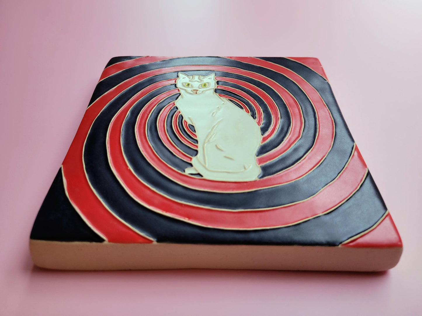 Hypnotic Cat Tile, Handmade 6x6 ceramic tile
