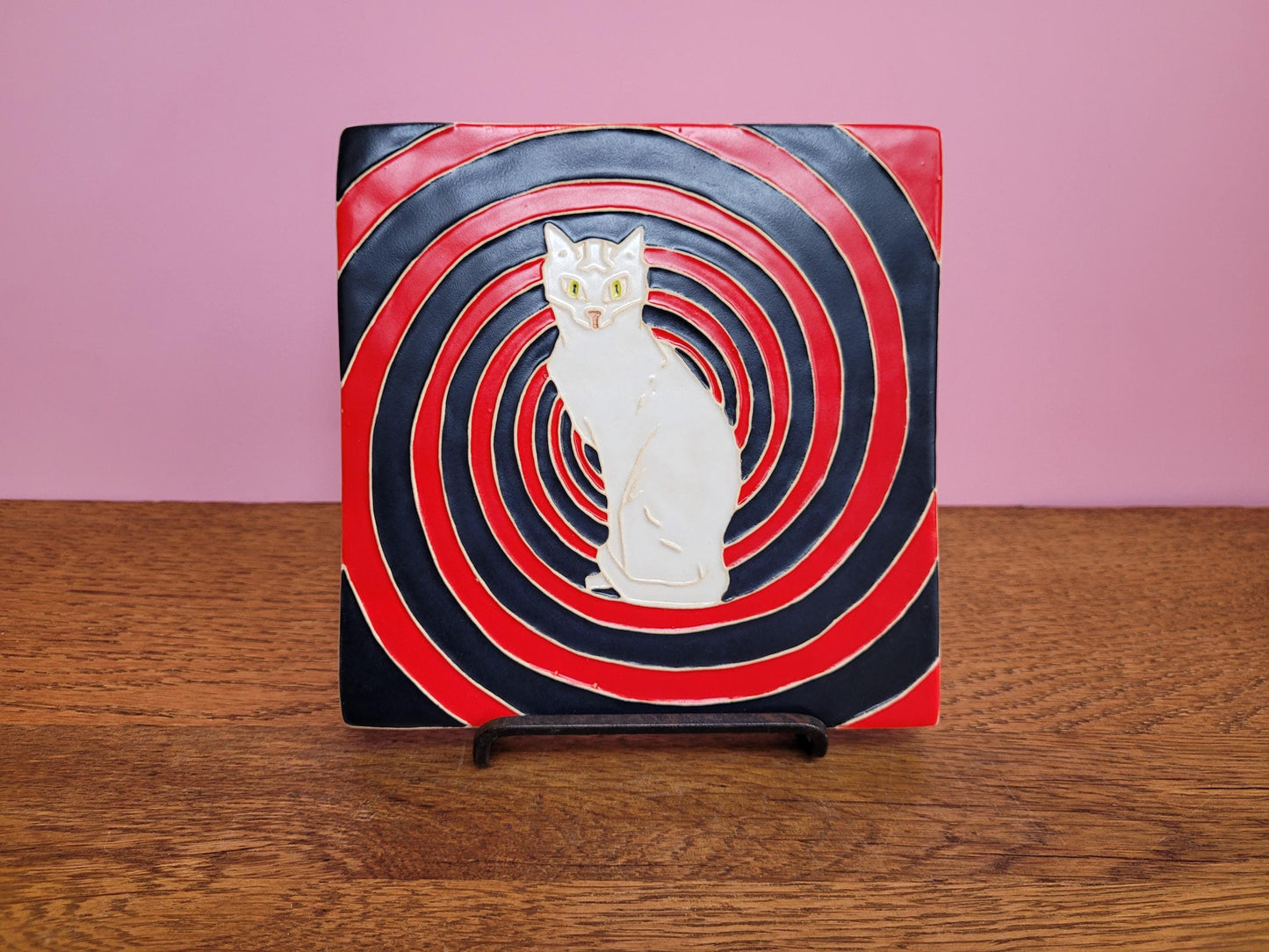 Hypnotic Cat Tile, Handmade 6x6 ceramic tile