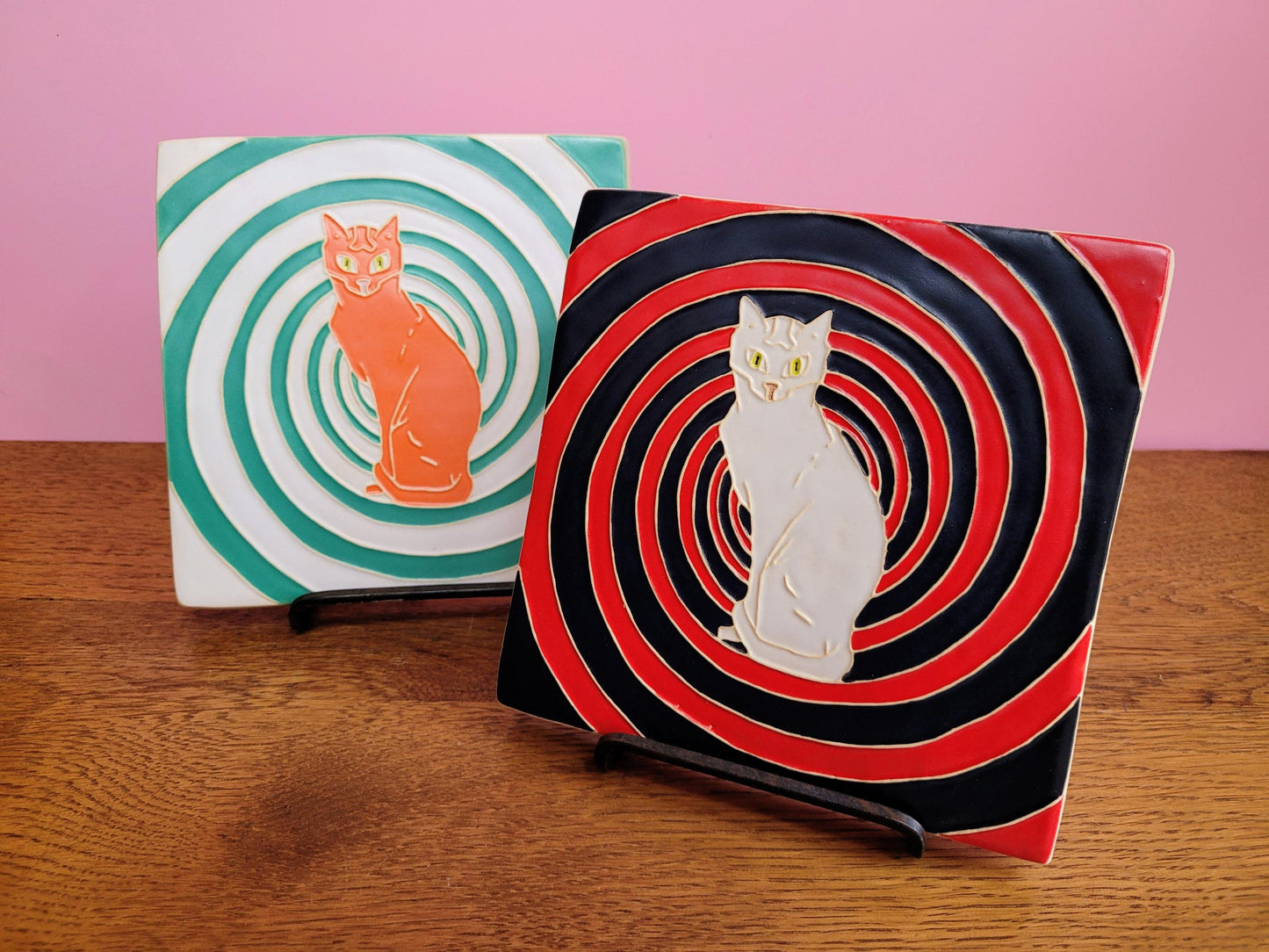 Hypnotic Cat Tile, Handmade 6x6 ceramic tile