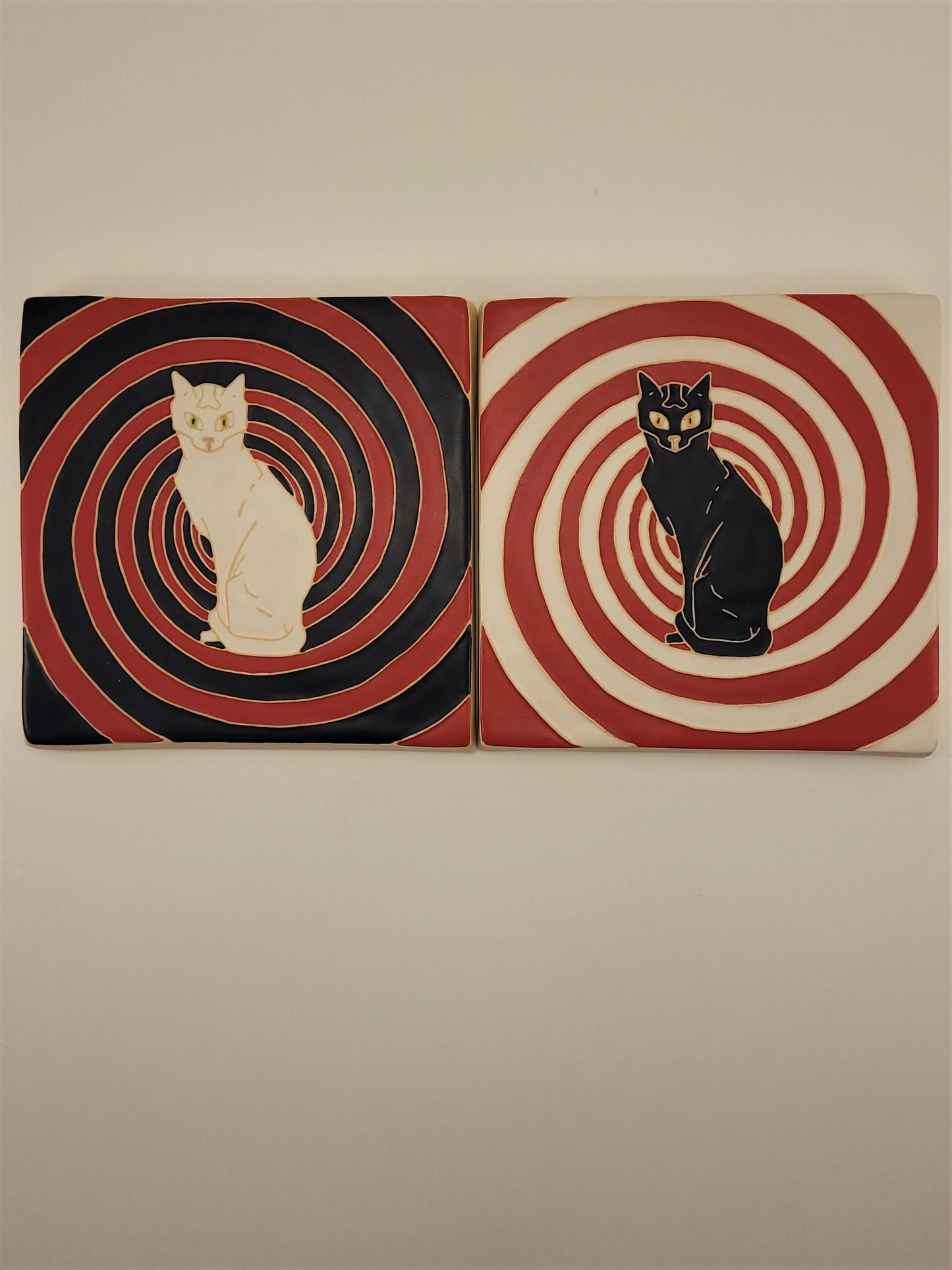 Hypnotic Cat Tile, Handmade 6x6 ceramic tile