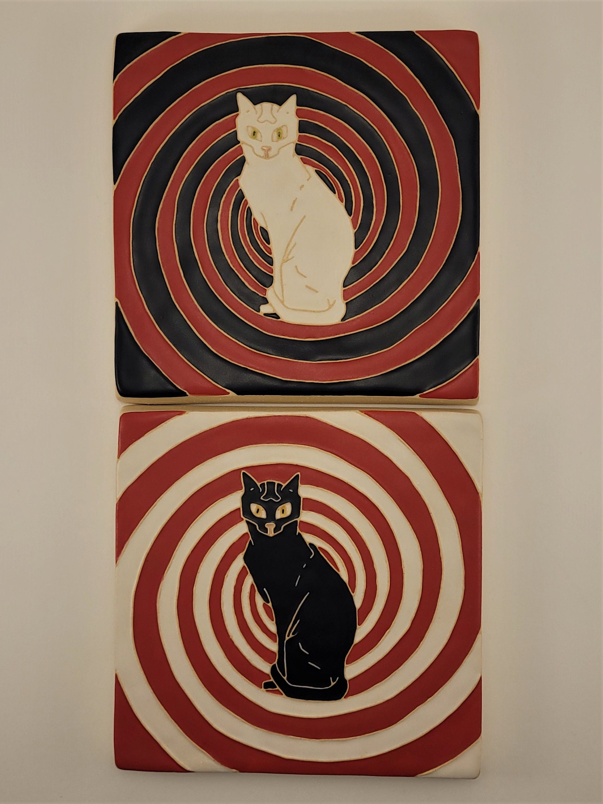 Hypnotic Cat Tile, Handmade 6x6 ceramic tile