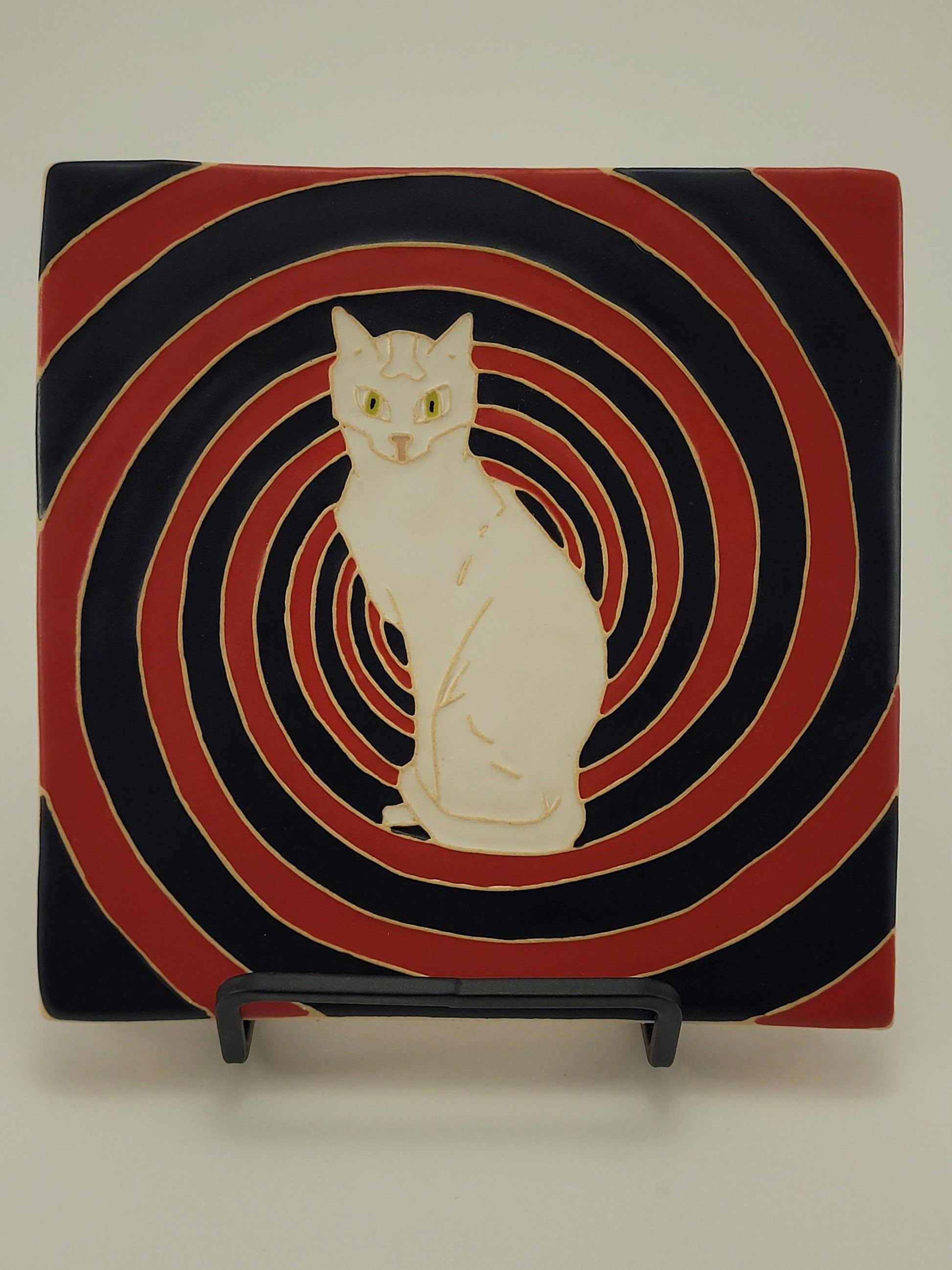 Hypnotic Cat Tile, Handmade 6x6 ceramic tile
