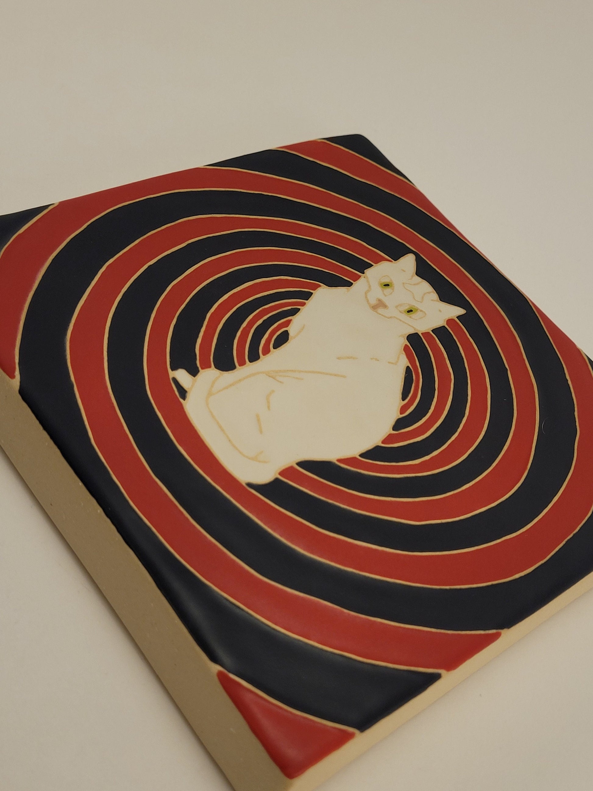 Hypnotic Cat Tile, Handmade 6x6 ceramic tile