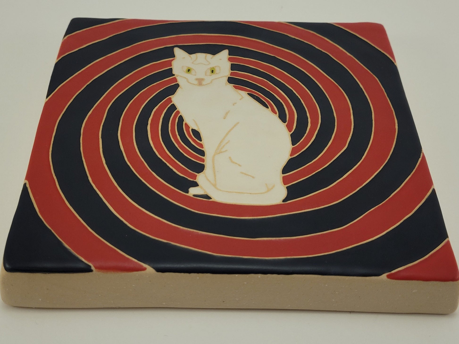 Hypnotic Cat Tile, Handmade 6x6 ceramic tile