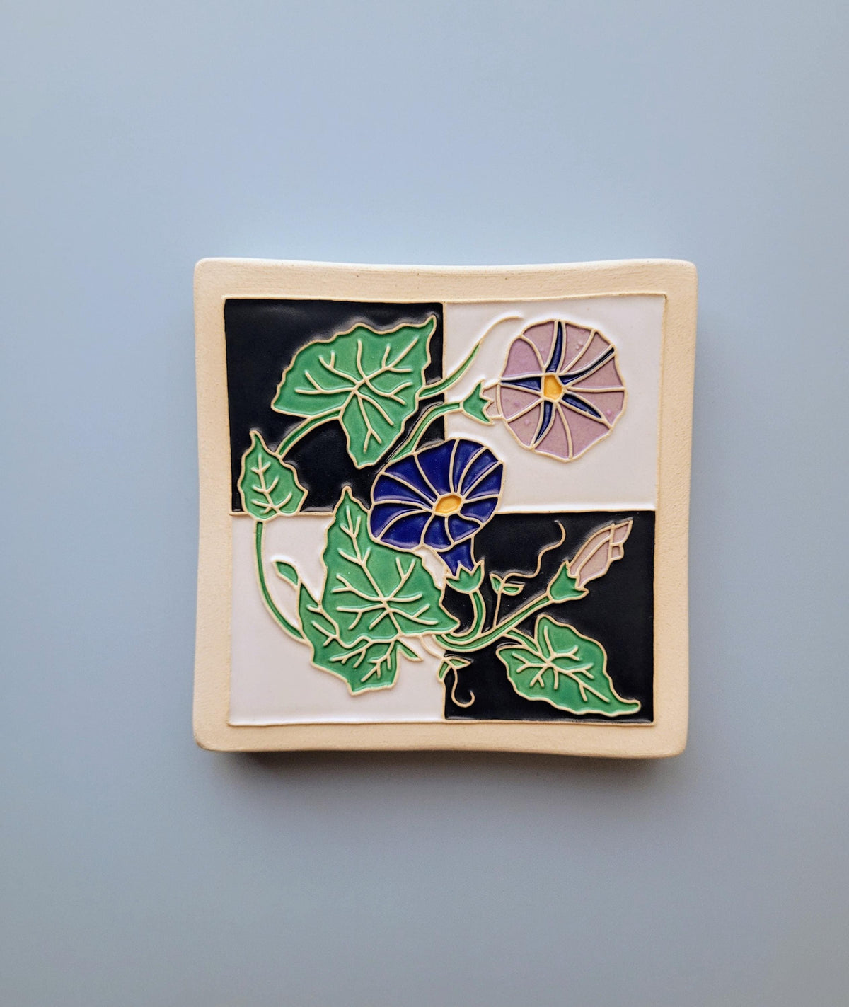 Morning Glory Tile, Handmade ceramic art tile