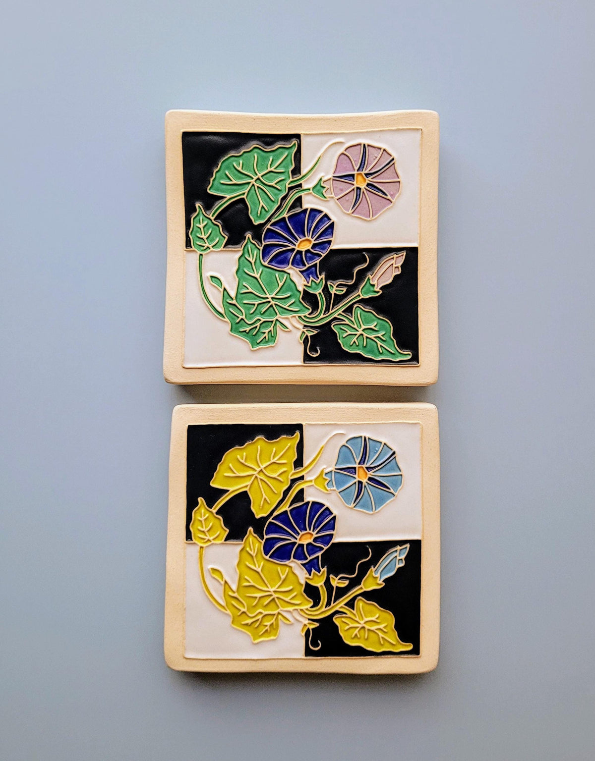 Morning Glory Tile, Handmade ceramic art tile
