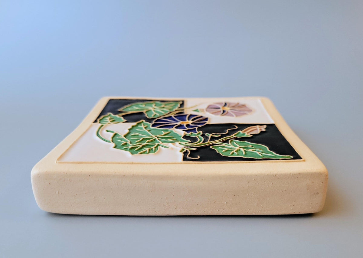 Morning Glory Tile, Handmade ceramic art tile