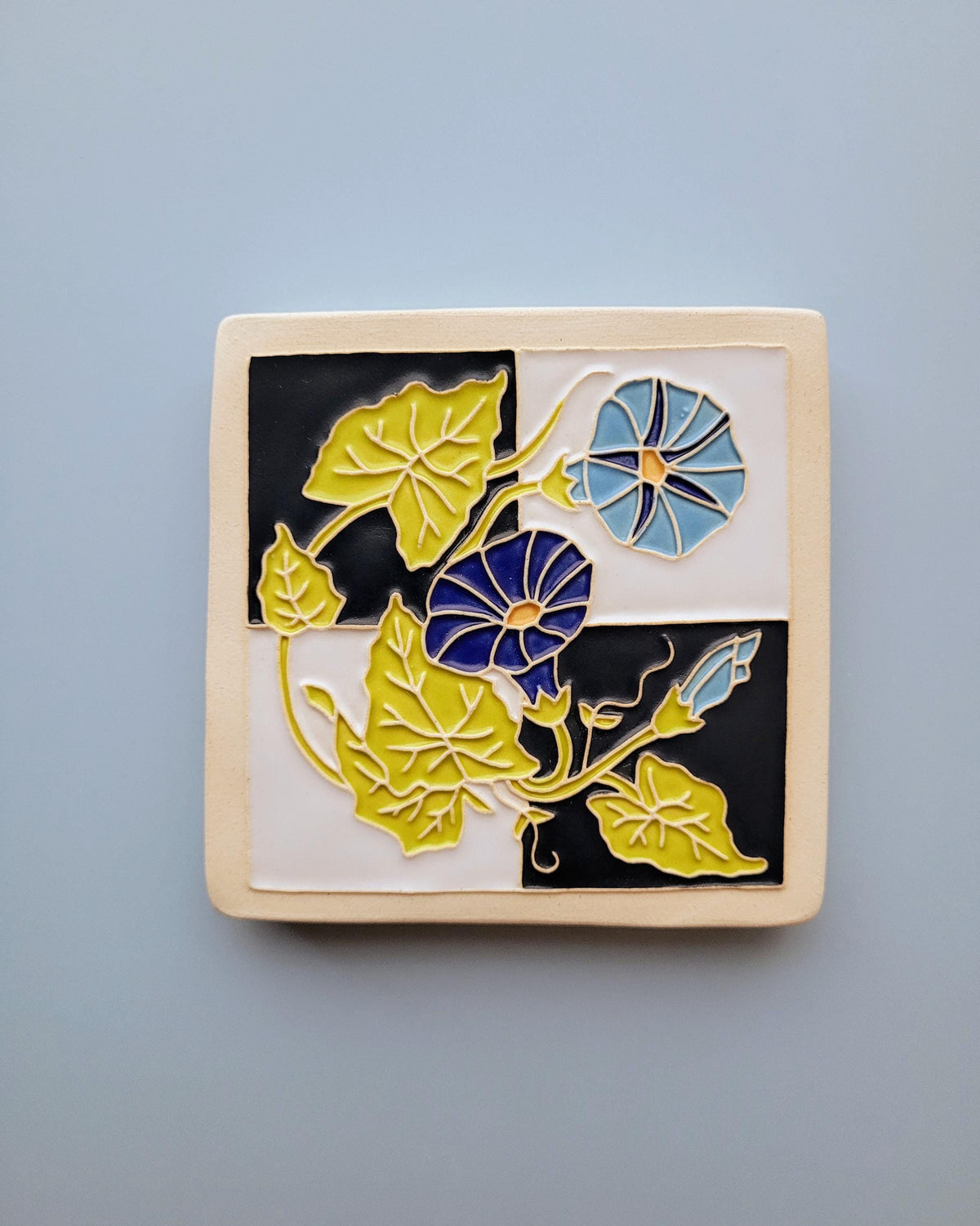 Morning Glory Tile, Handmade ceramic art tile