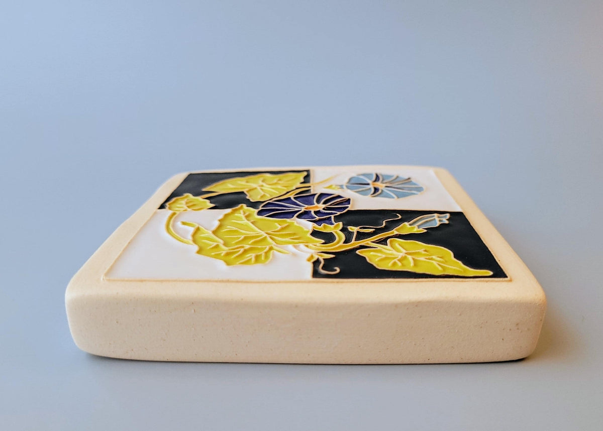 Morning Glory Tile, Handmade ceramic art tile