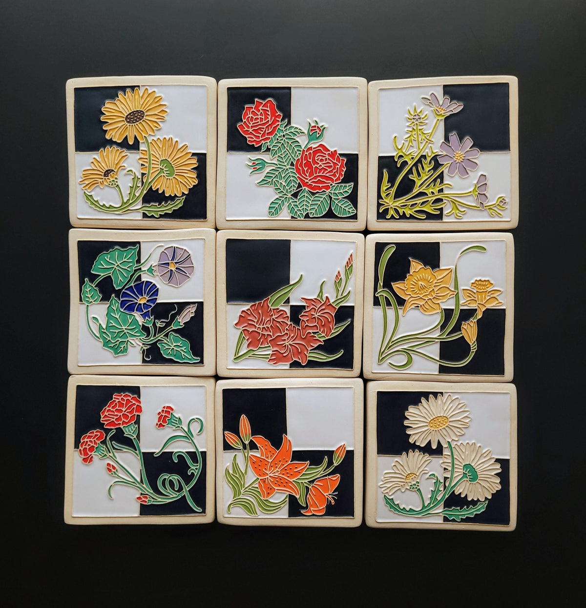 Morning Glory Tile, Handmade ceramic art tile