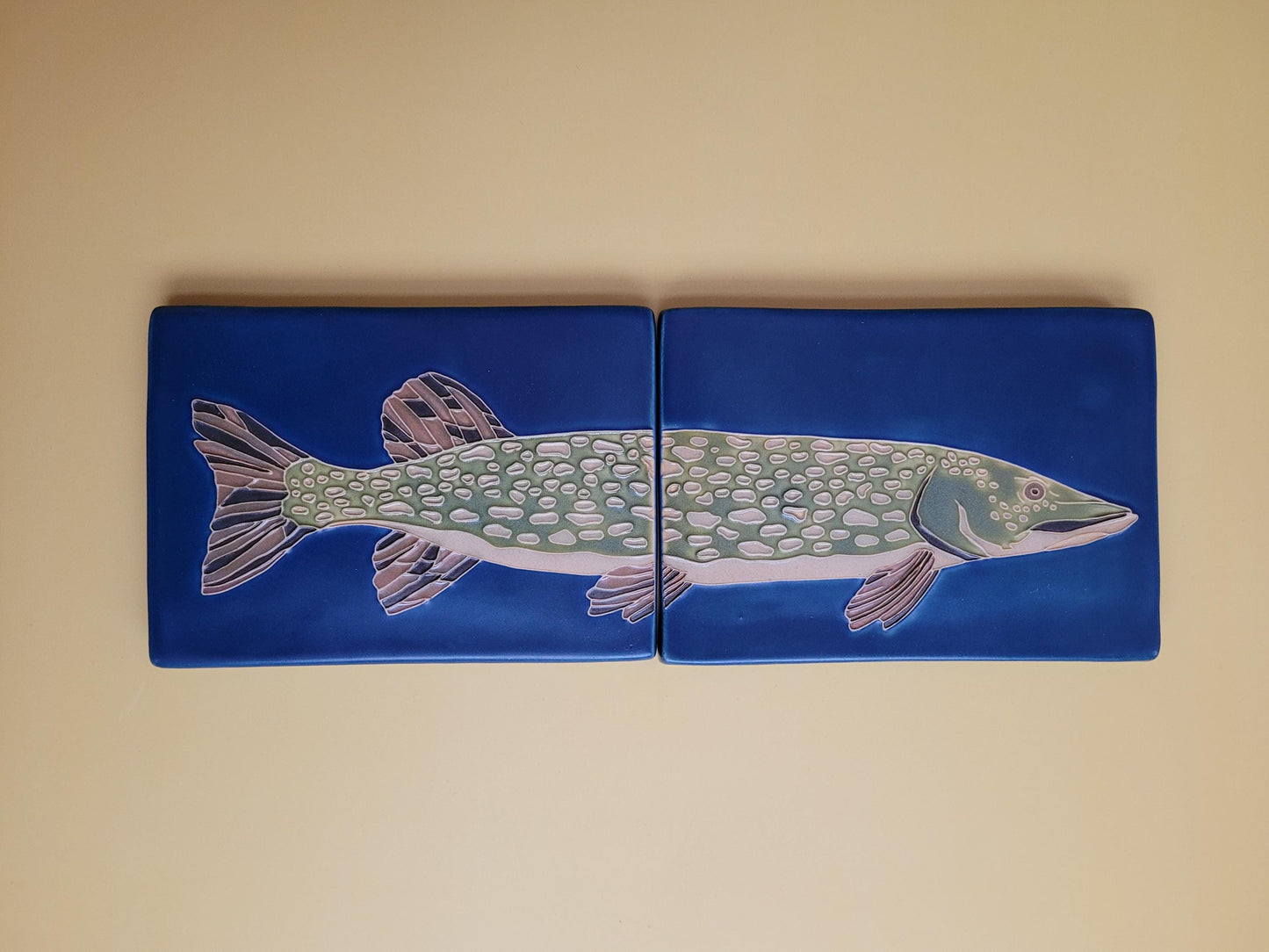 Norther Pike tile set, Handmade ceramic art tile