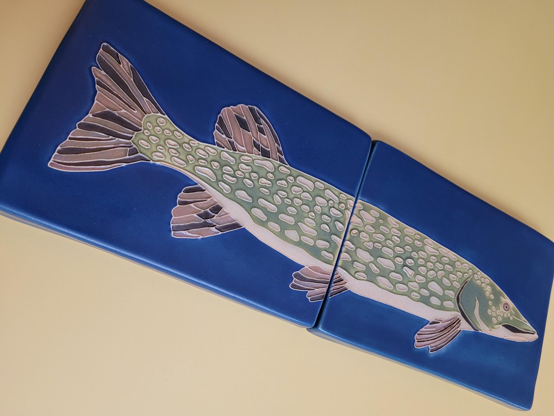 Norther Pike tile set, Handmade ceramic art tile