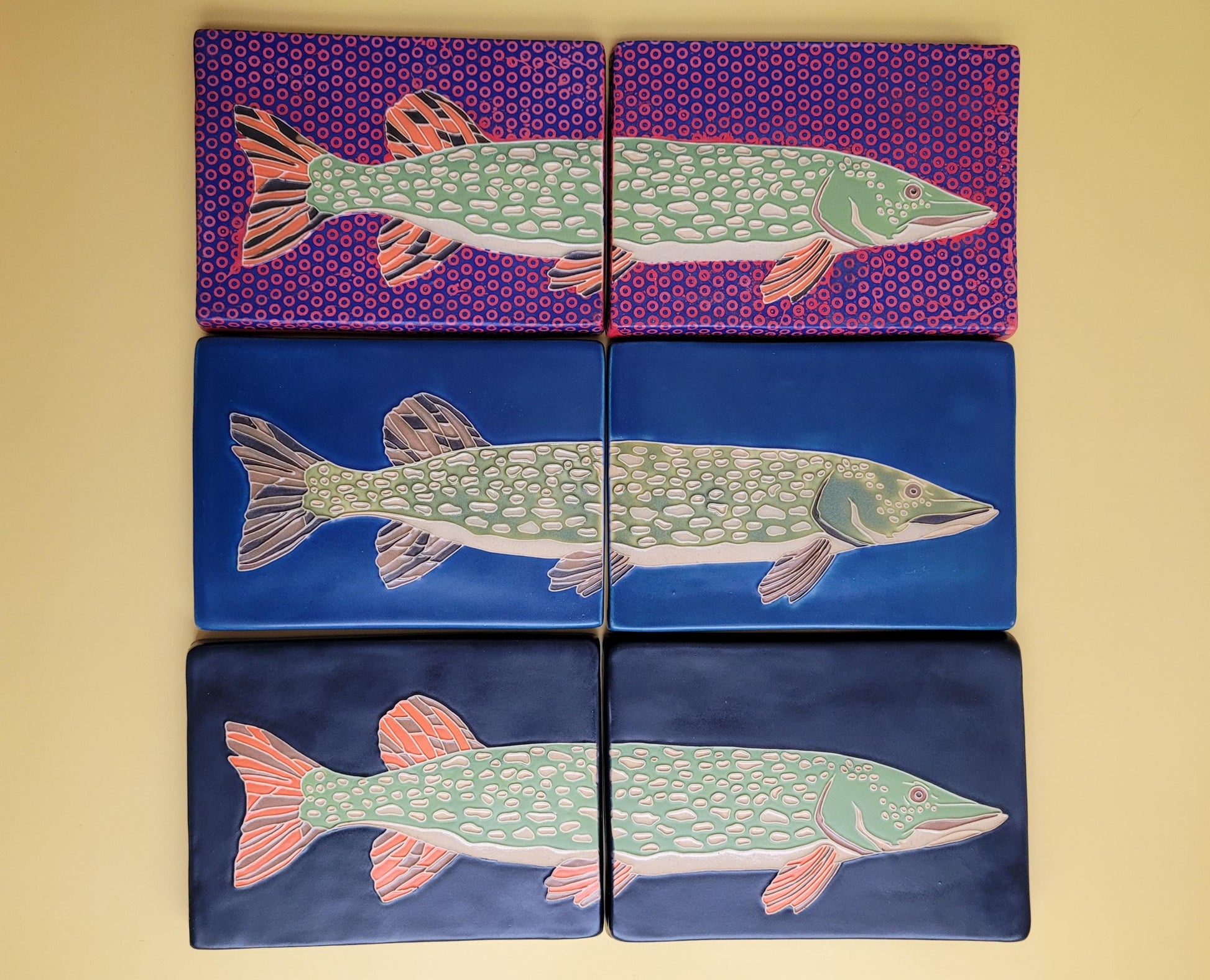 Norther Pike tile set, Handmade ceramic art tile