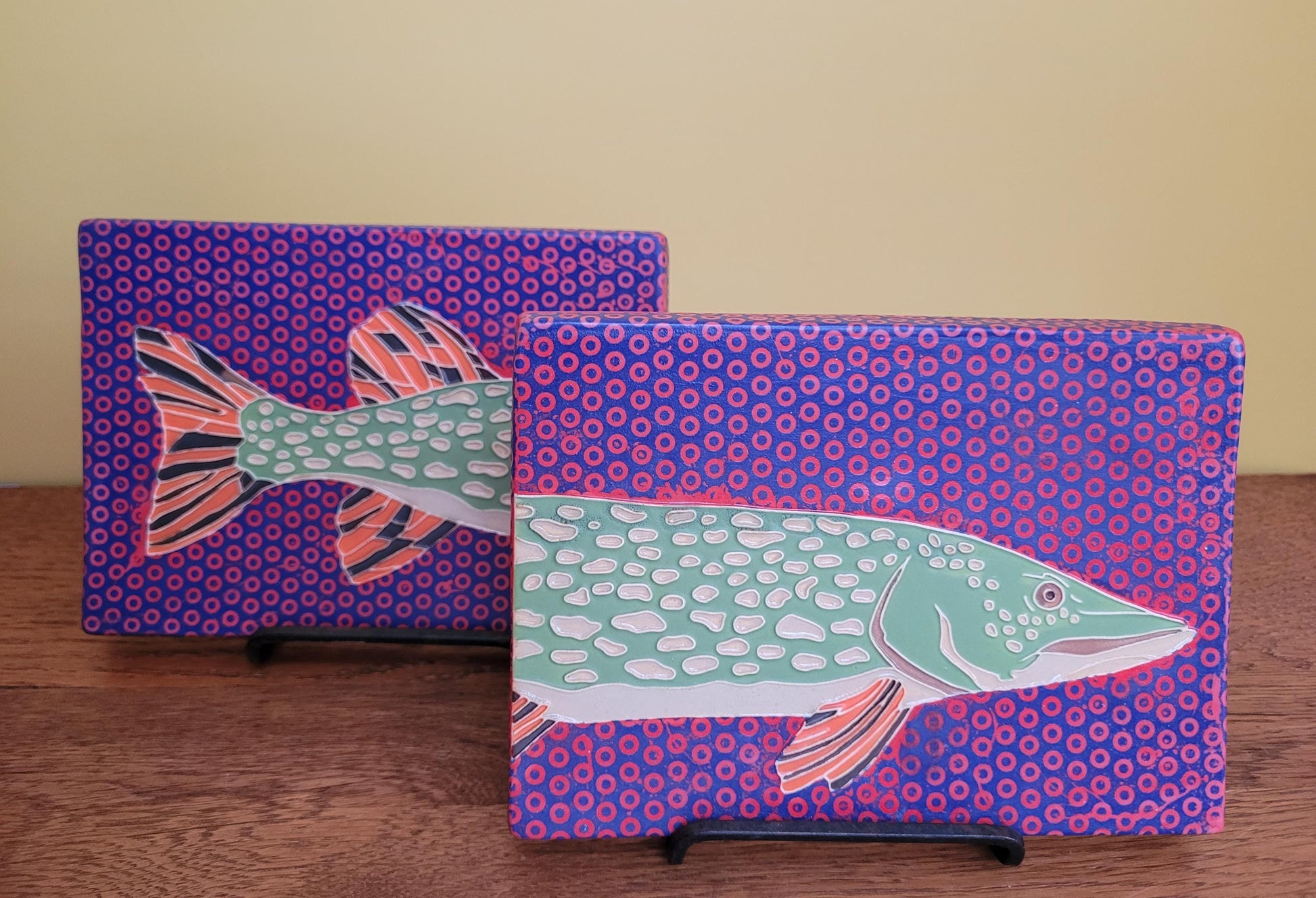 Norther Pike tile set, Handmade ceramic art tile
